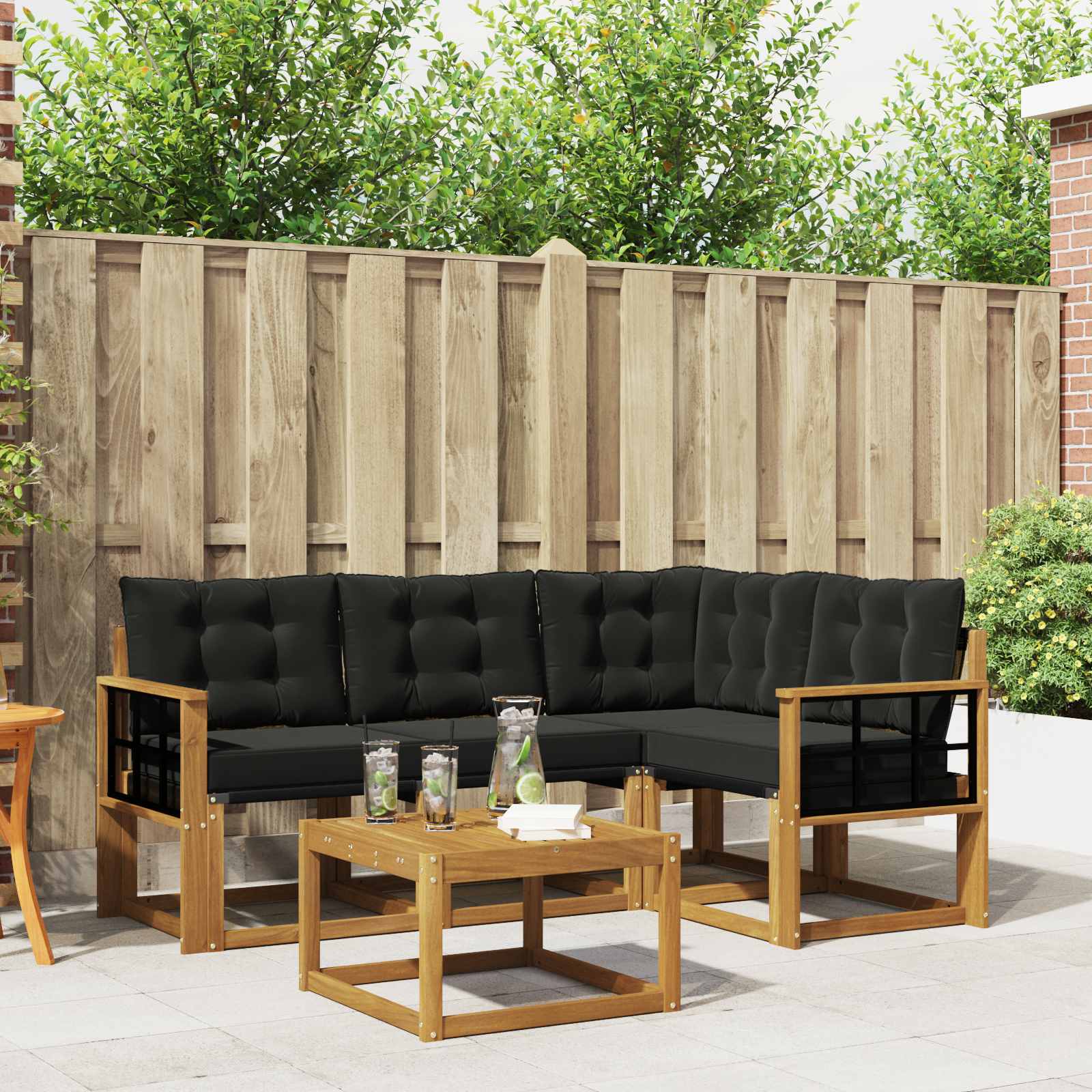 Buiten bankenset met kussen 5 pcs Natuurlijk en Zwart – afbeelding 1