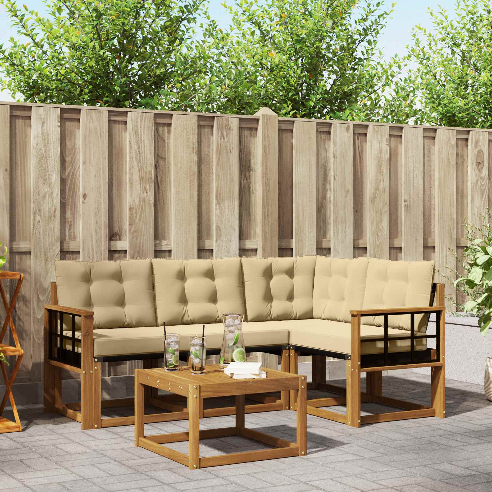 Buiten bankenset met kussen 5 pcs Natuurlijk en Beige