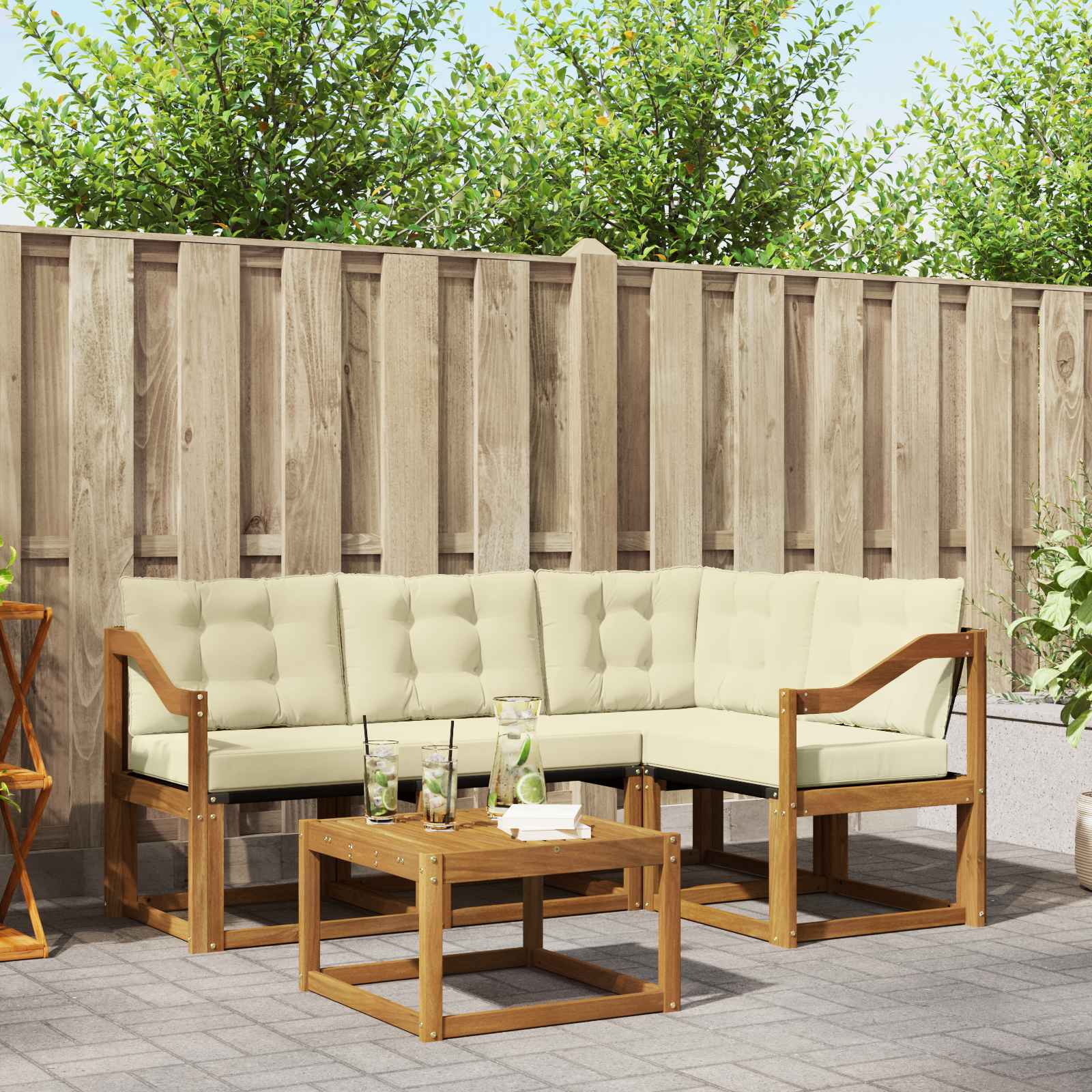 Buiten bankenset met kussen 5 pcs Natuurlijk en Crème – afbeelding 1