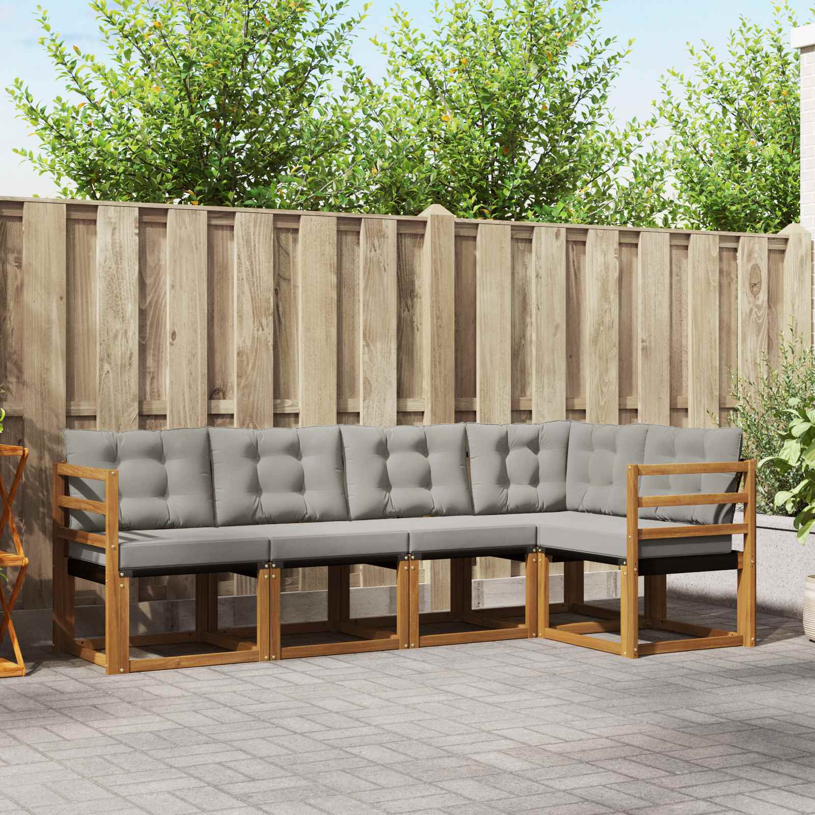 Buiten bankenset met kussen 5 pcs Natuurlijk en Lichtgrijs