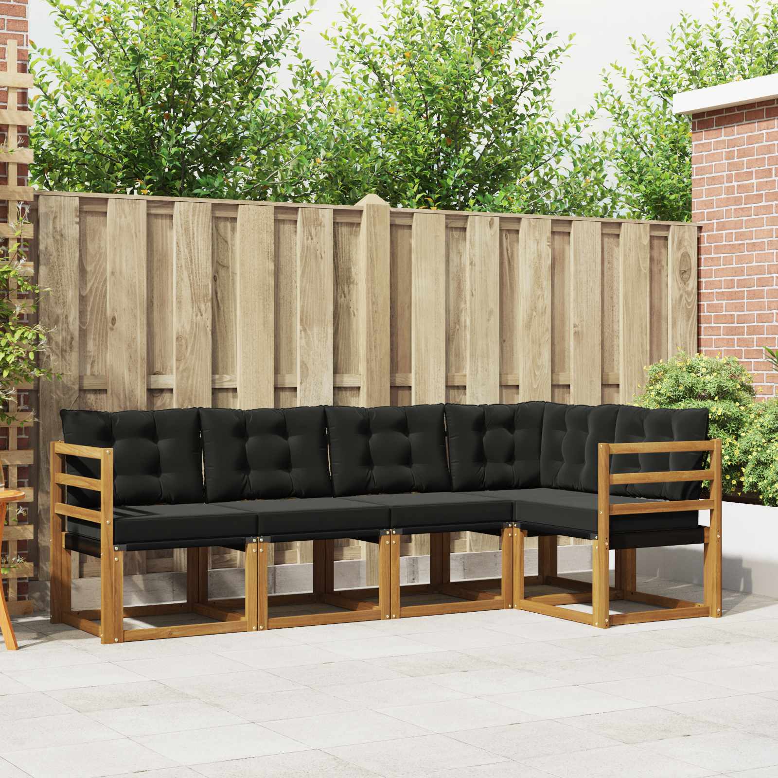 Buiten bankenset met kussen 5 pcs Natuurlijk en Zwart – afbeelding 1