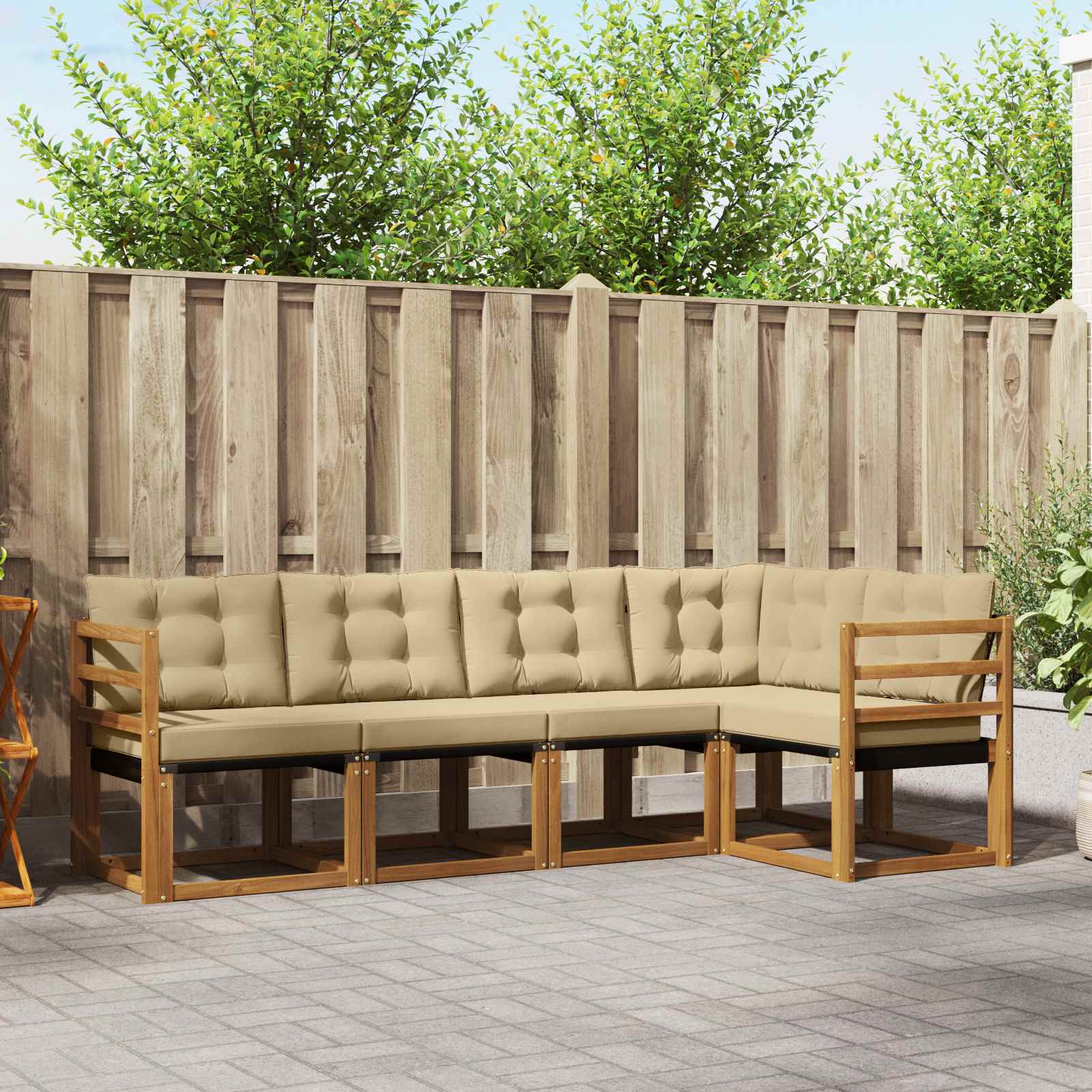 Buiten bankenset met kussen 5 pcs Natuurlijk en Beige