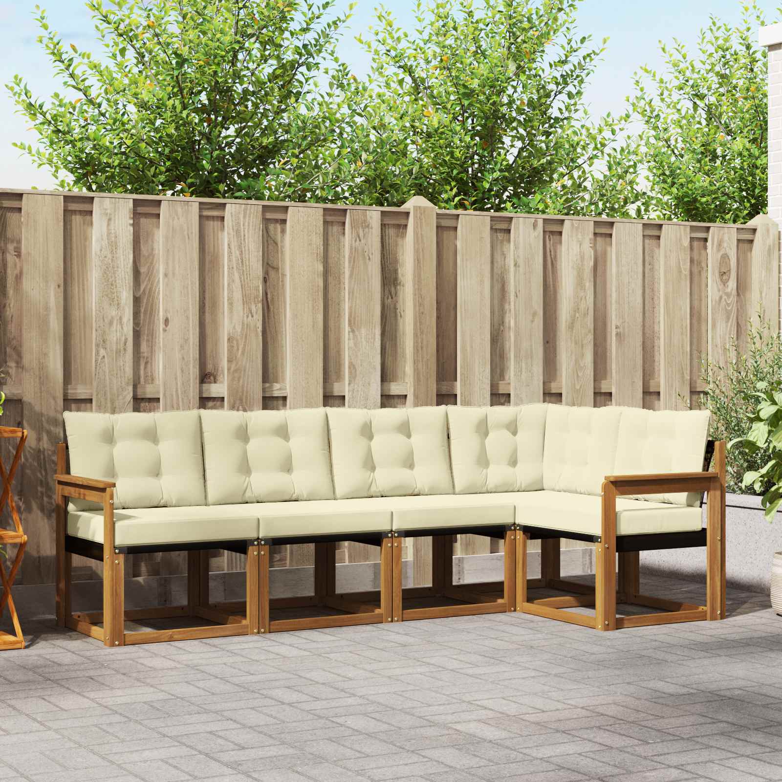 Buiten bankenset met kussen 5 pcs Natuurlijk en Crème