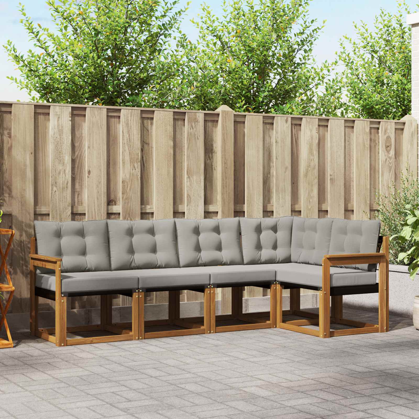 Buiten bankenset met kussen 5 pcs Natuurlijk en Lichtgrijs