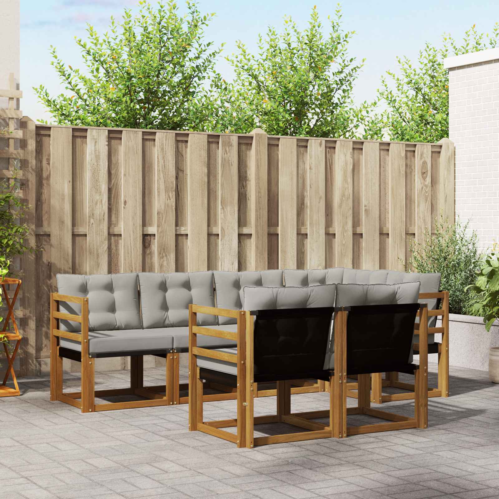 Buiten bankenset met kussen 7 pcs Natuurlijk en Lichtgrijs – afbeelding 1
