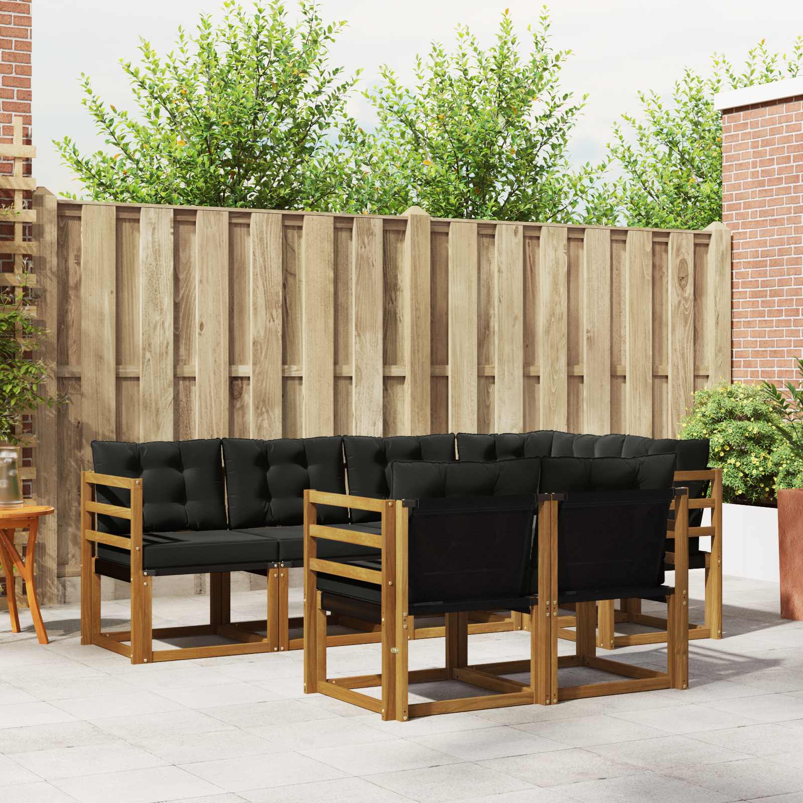Buiten bankenset met kussen 7 pcs Natuurlijk en Zwart