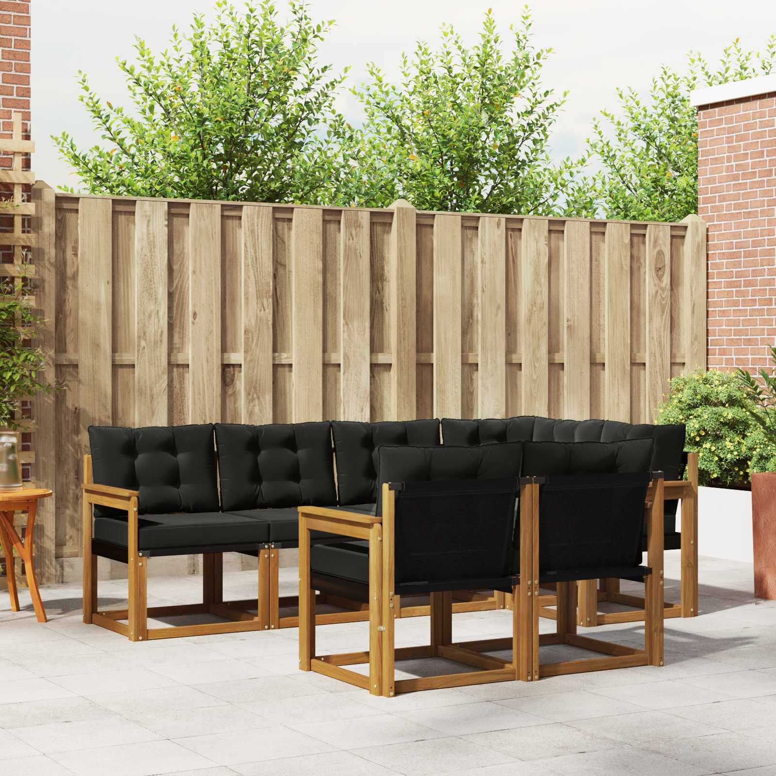 Buiten bankenset met kussen 7 pcs Natuurlijk en Zwart