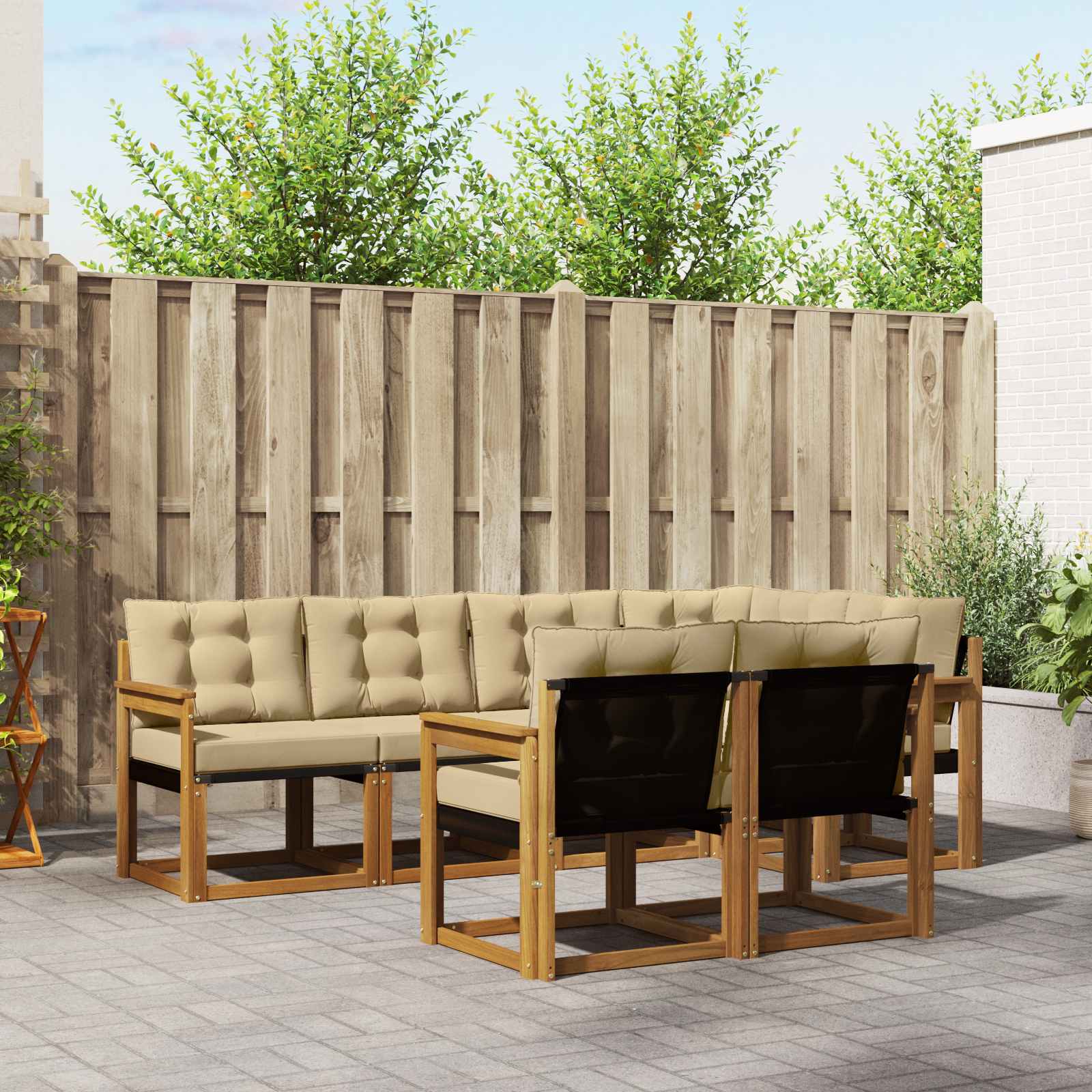 Buiten bankenset met kussen 7 pcs Natuurlijk en Beige