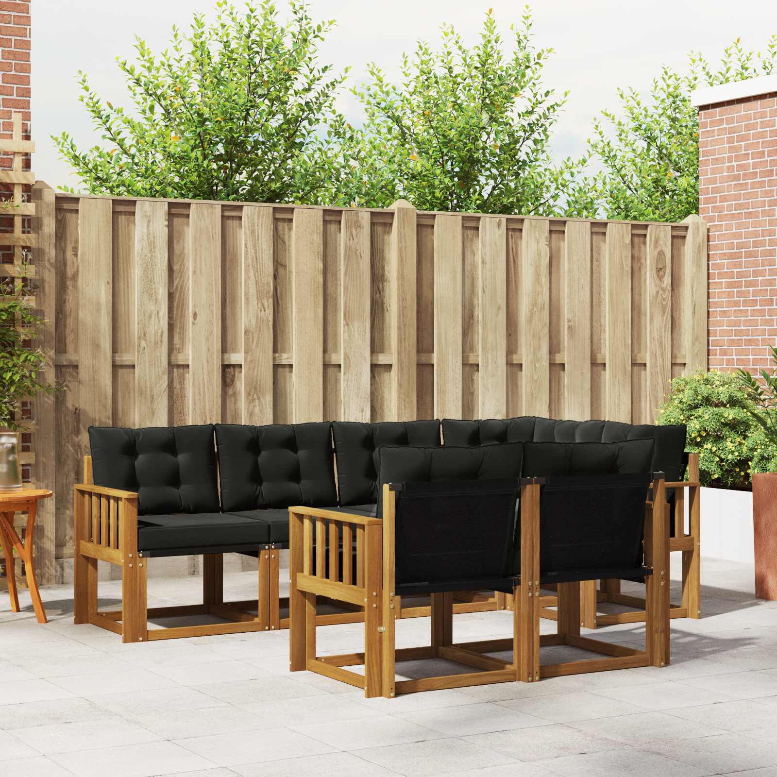 Buiten bankenset met kussen 7 pcs Natuurlijk en Zwart – afbeelding 1
