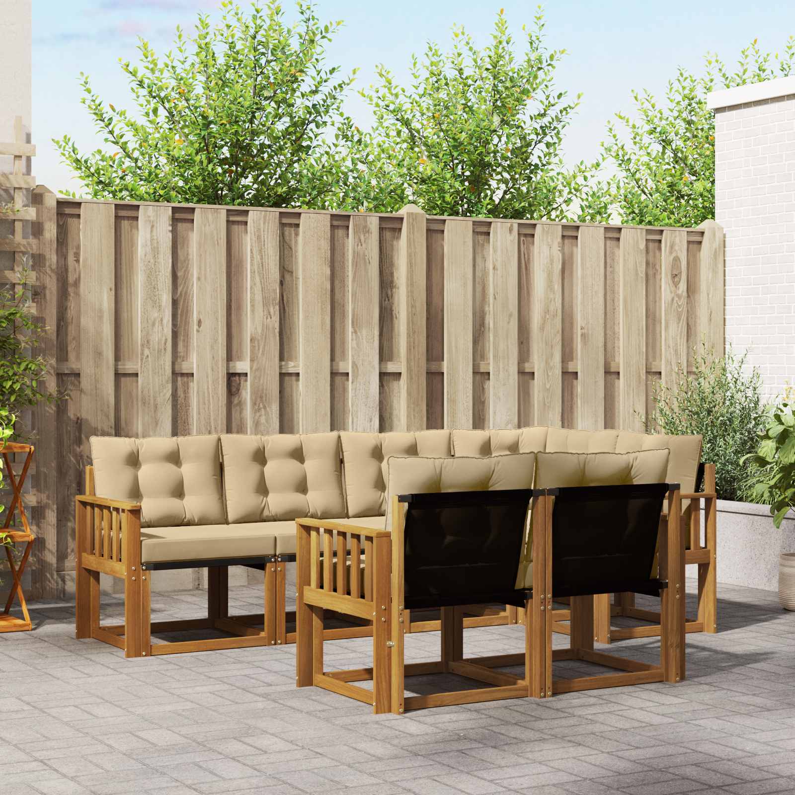 Buiten bankenset met kussen 7 pcs Natuurlijk en Beige – afbeelding 1
