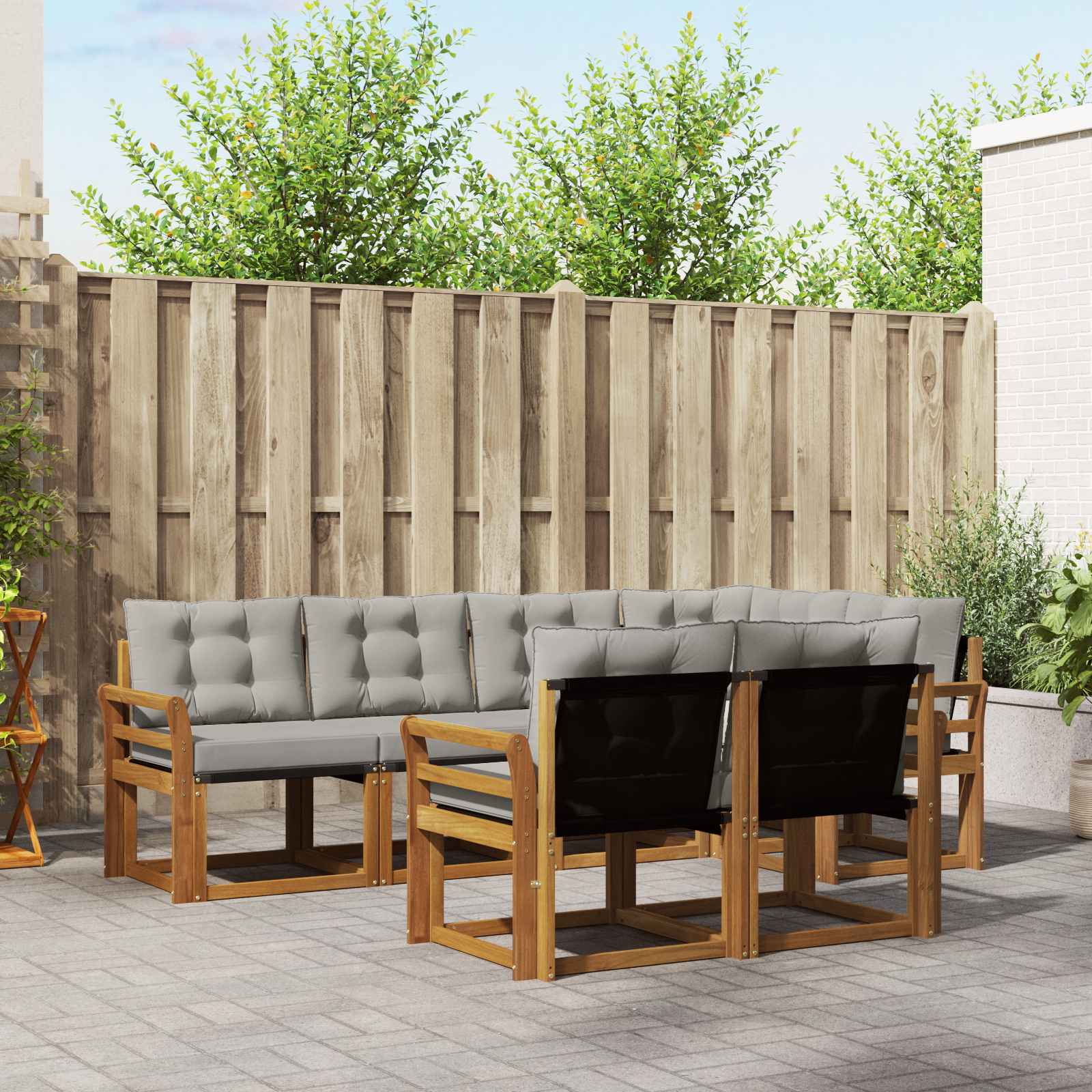 Buiten bankenset met kussen 7 pcs Natuurlijk en Lichtgrijs – afbeelding 1