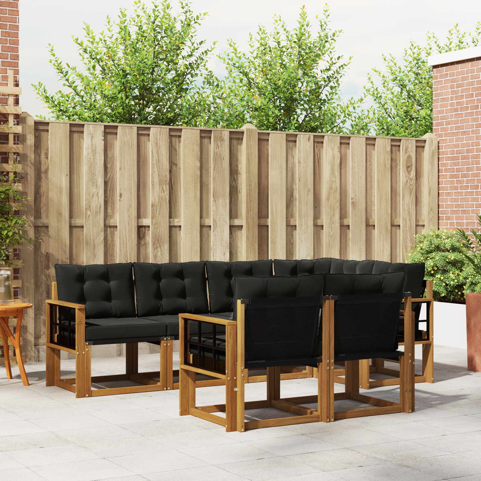 Buiten bankenset met kussen 7 pcs Natuurlijk en Zwart – afbeelding 1