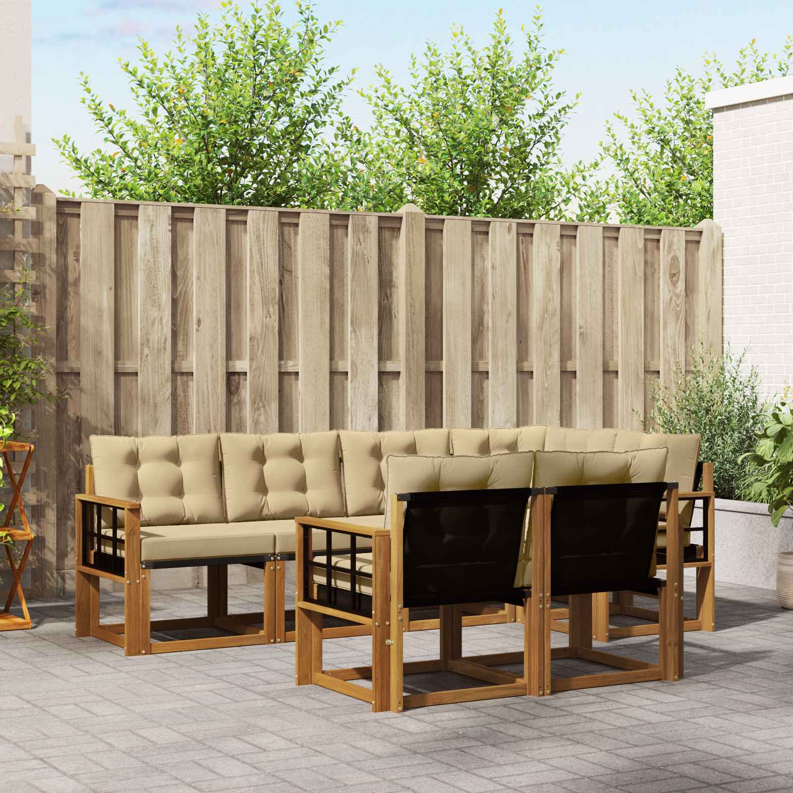 Buiten bankenset met kussen 7 pcs Natuurlijk en Beige – afbeelding 1