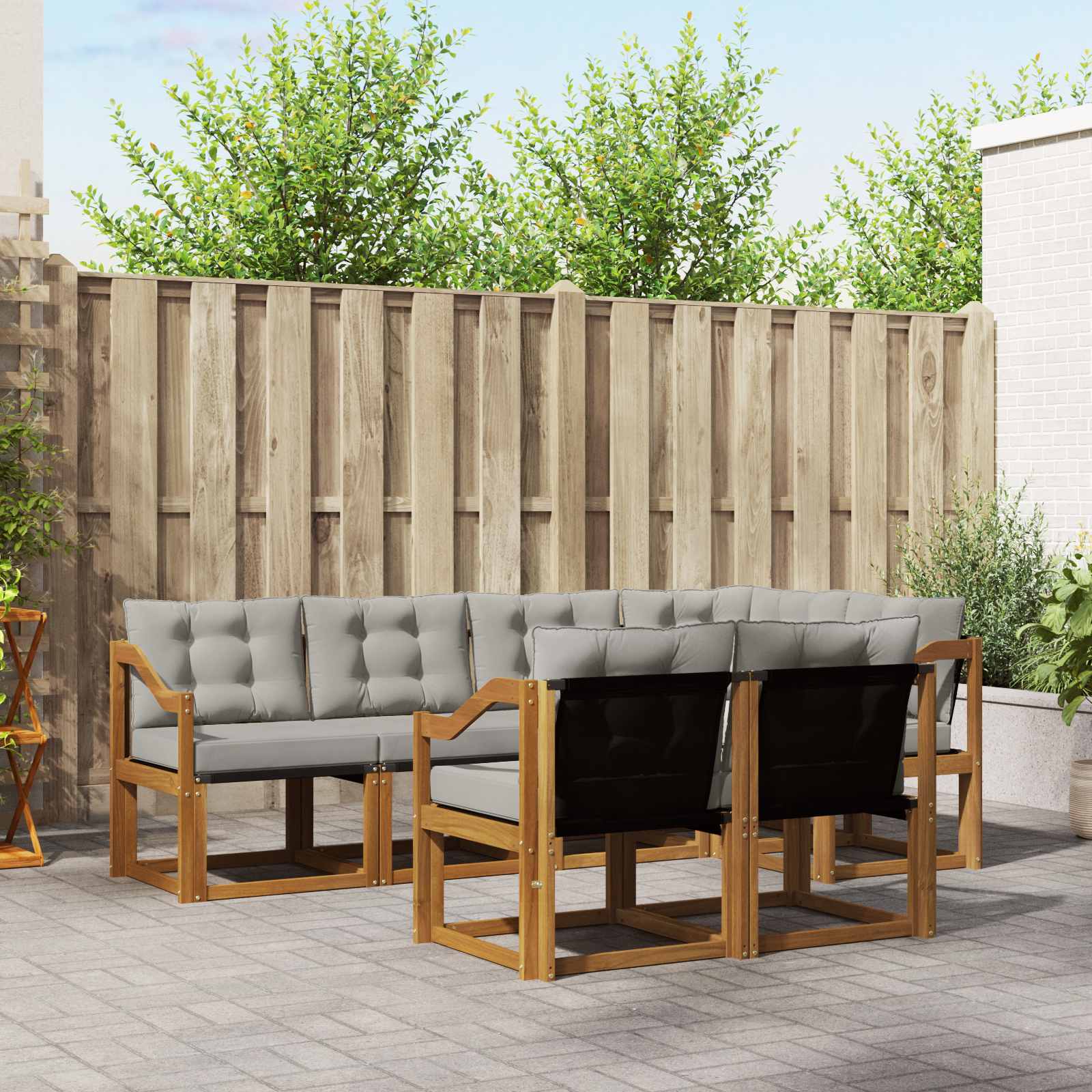Buiten bankenset met kussen 7 pcs Natuurlijk en Lichtgrijs – afbeelding 1