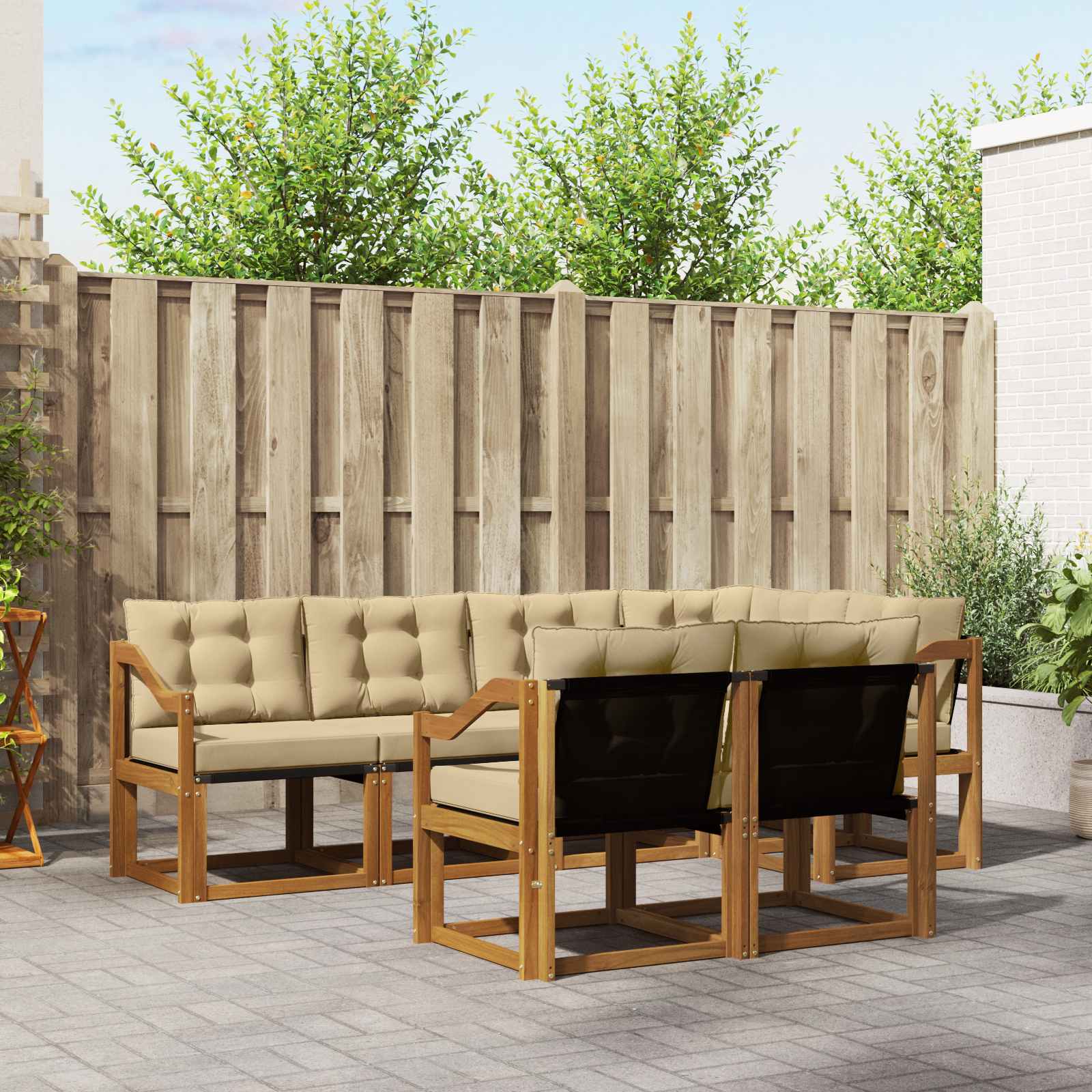 Buiten bankenset met kussen 7 pcs Natuurlijk en Beige – afbeelding 1