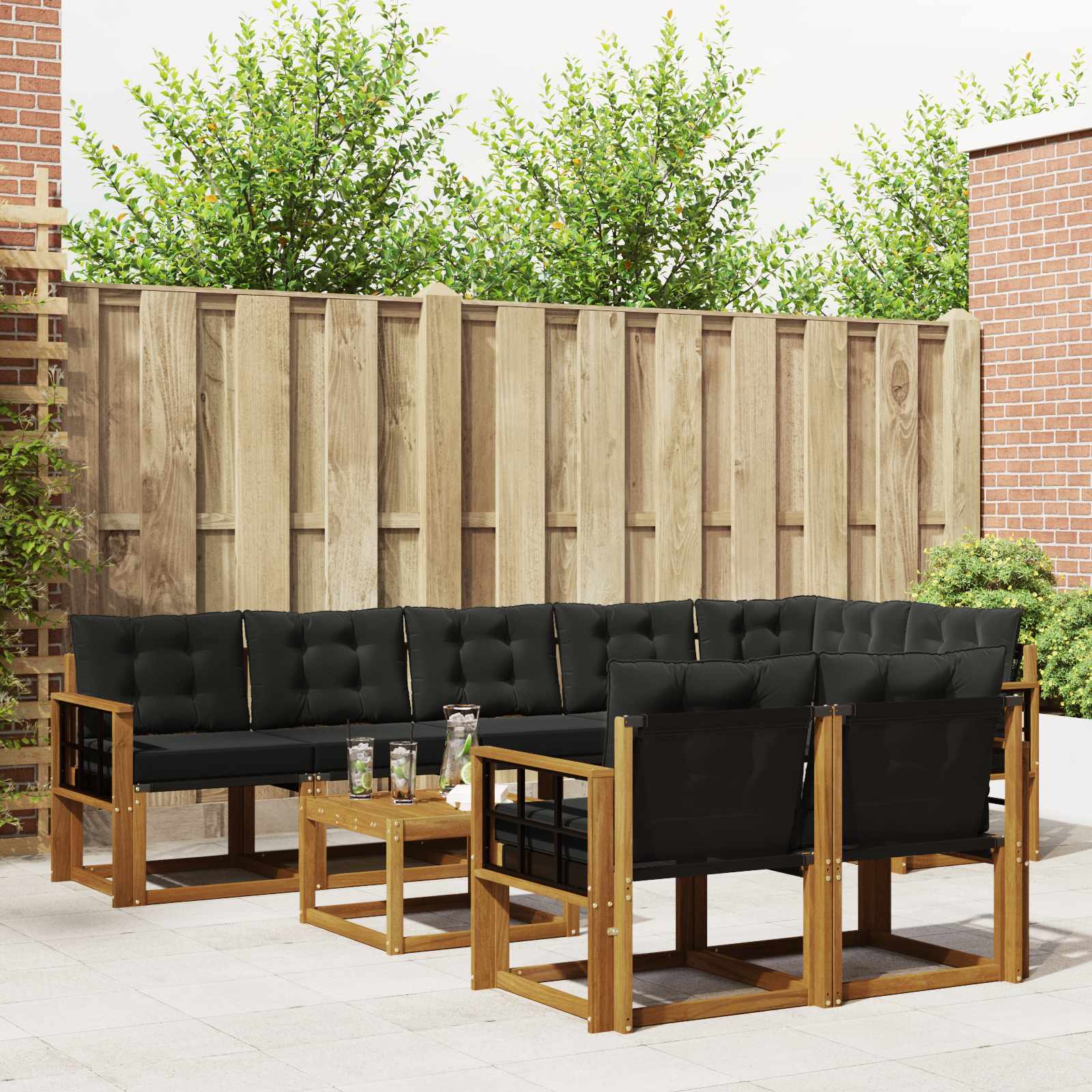 Buiten bankenset met kussen 9 pcs Natuurlijk en Zwart – afbeelding 1