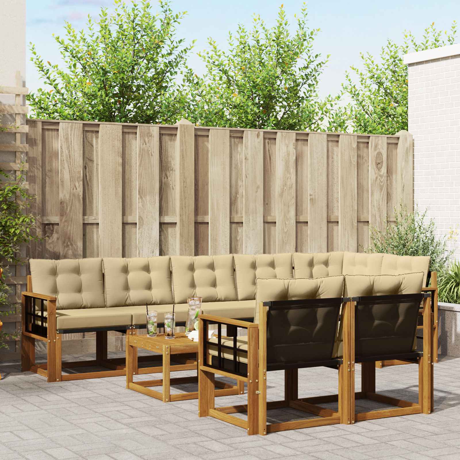 Buiten bankenset met kussen 9 pcs Natuurlijk en Beige – afbeelding 1