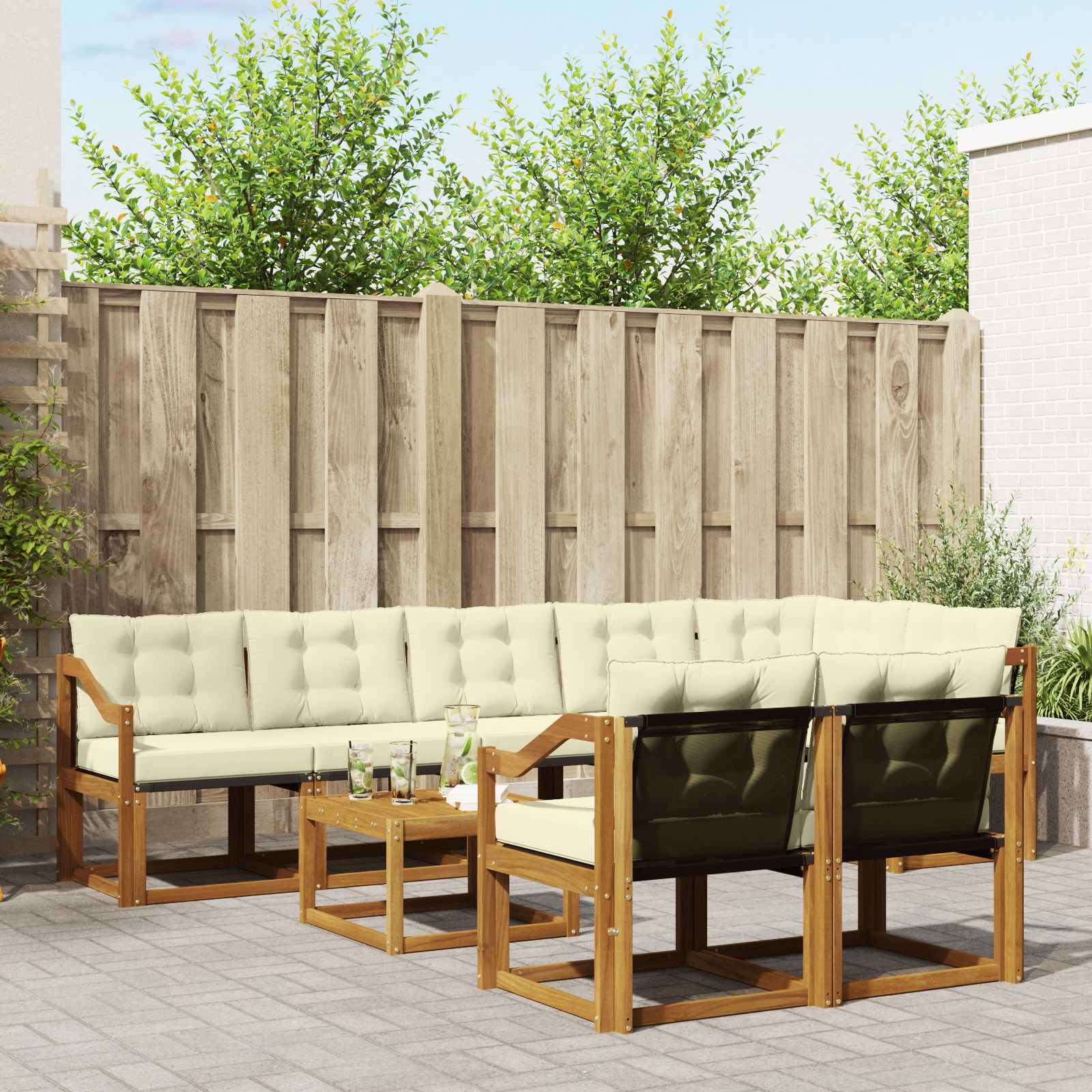 Buiten bankenset met kussen 9 pcs Natuurlijk en Crème – afbeelding 1