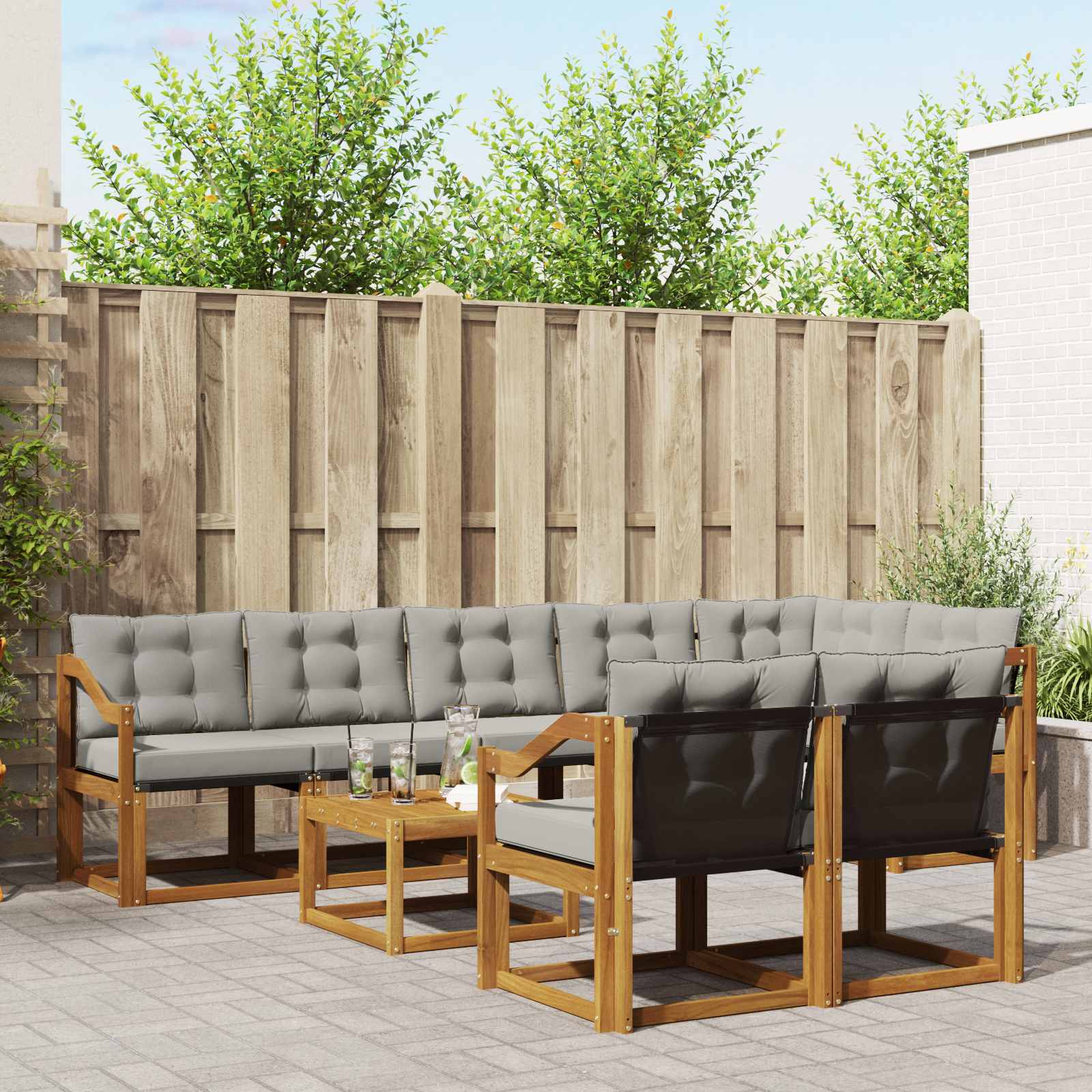 Buiten bankenset met kussen 9 pcs Natuurlijk en Lichtgrijs – afbeelding 1