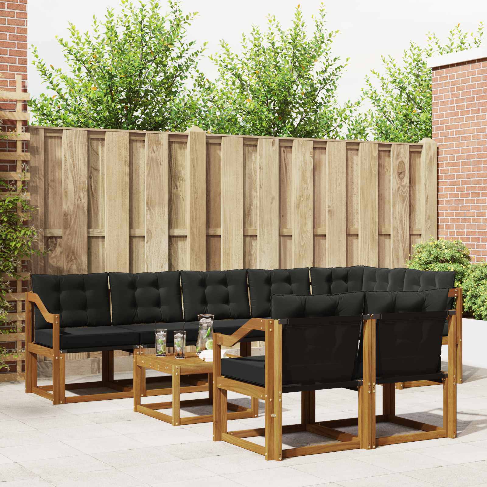 Buiten bankenset met kussen 9 pcs Natuurlijk en Zwart – afbeelding 1