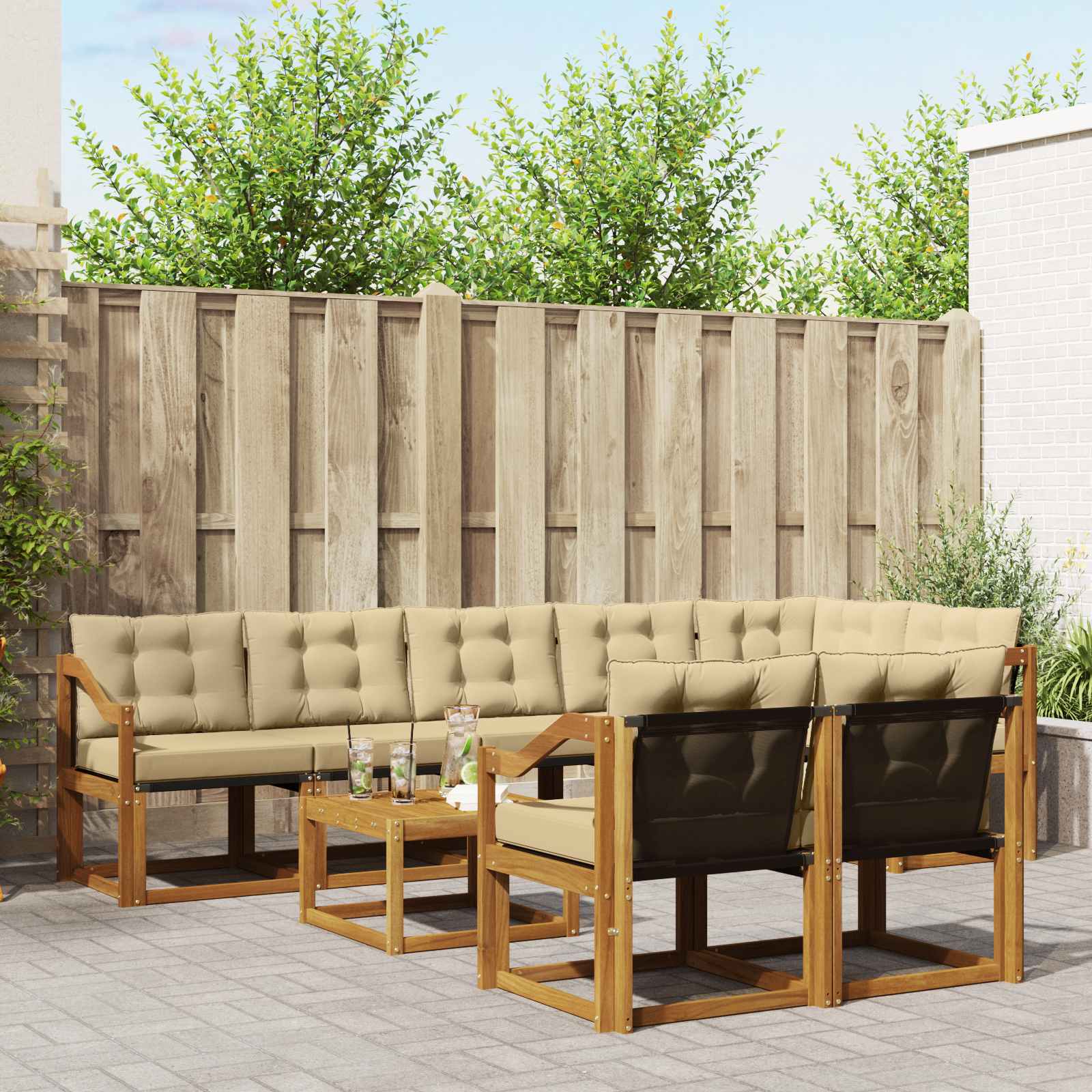 Buiten bankenset met kussen 9 pcs Natuurlijk en Beige – afbeelding 1
