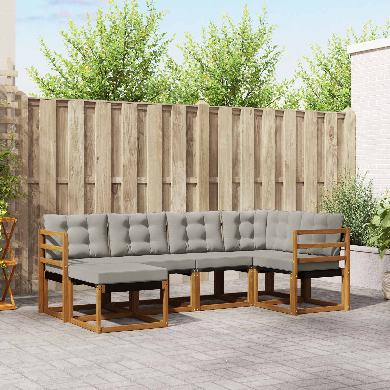 Buiten bankenset met kussen 6 pcs Natuurlijk en Lichtgrijs – afbeelding 1