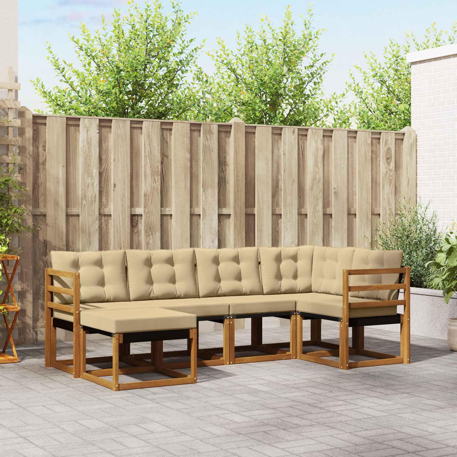 Buiten bankenset met kussen 6 pcs Natuurlijk en Beige