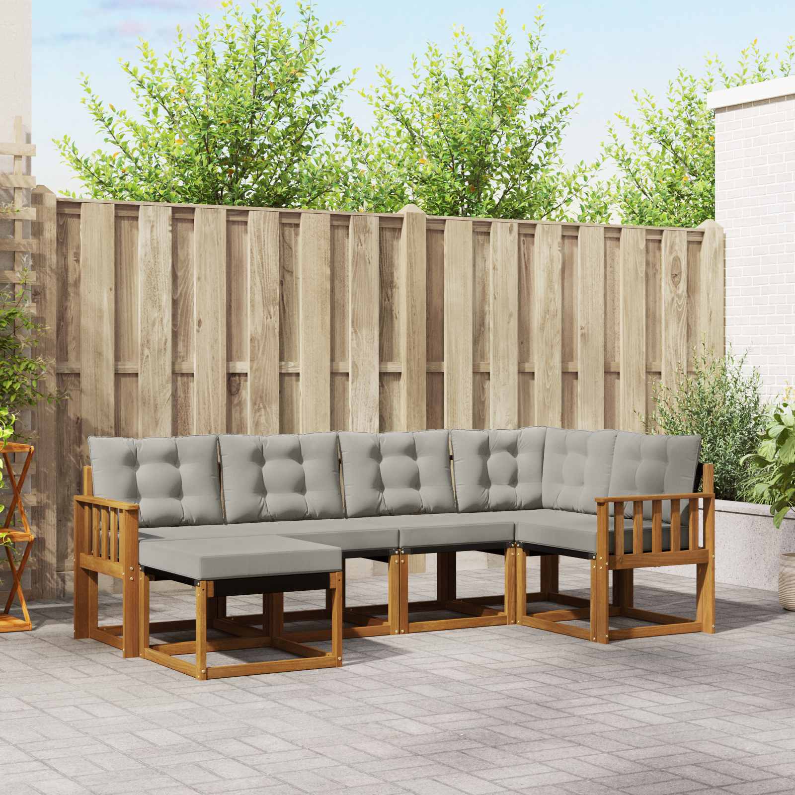 Buiten bankenset met kussen 6 pcs Natuurlijk en Lichtgrijs – afbeelding 1