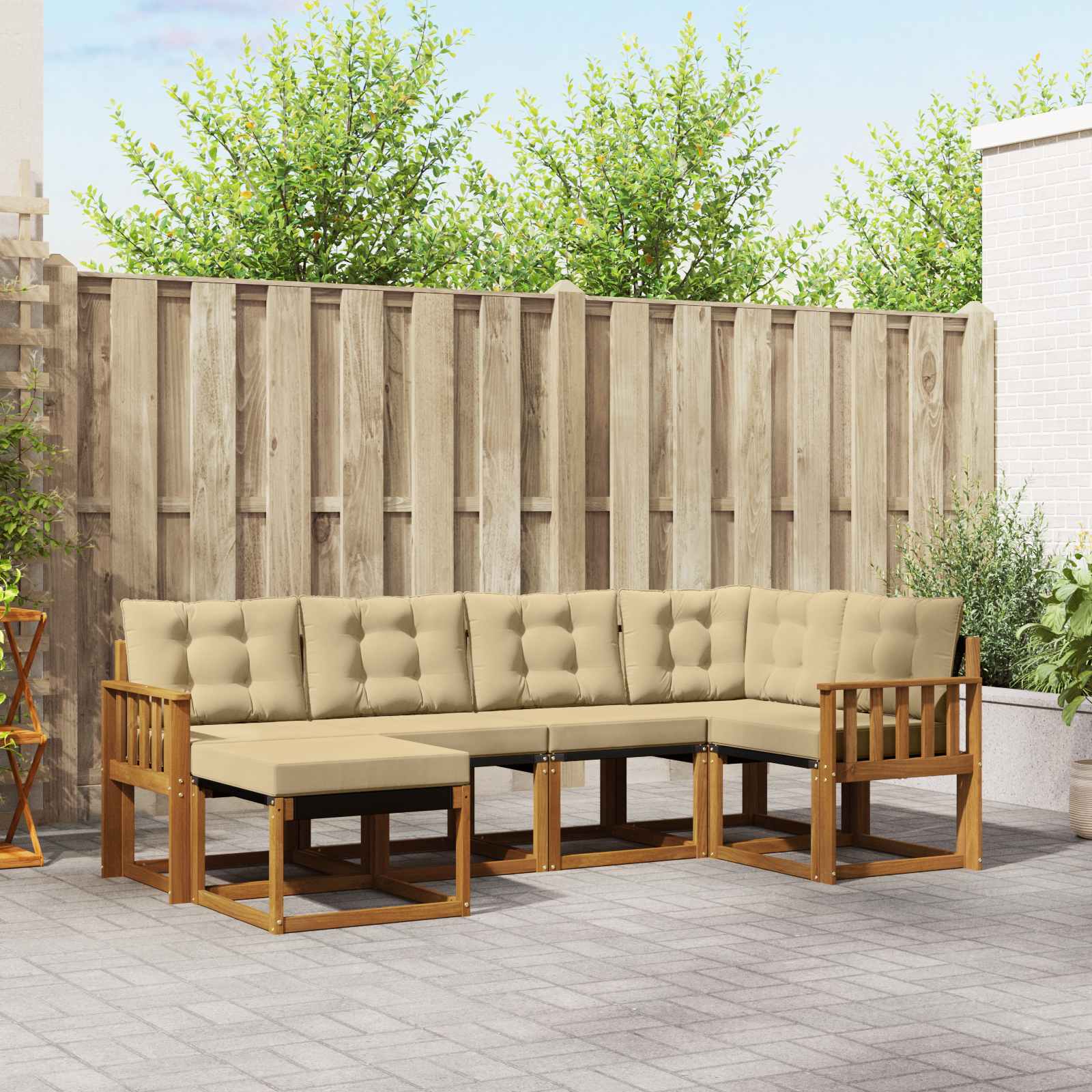 Buiten bankenset met kussen 6 pcs Natuurlijk en Beige – afbeelding 1
