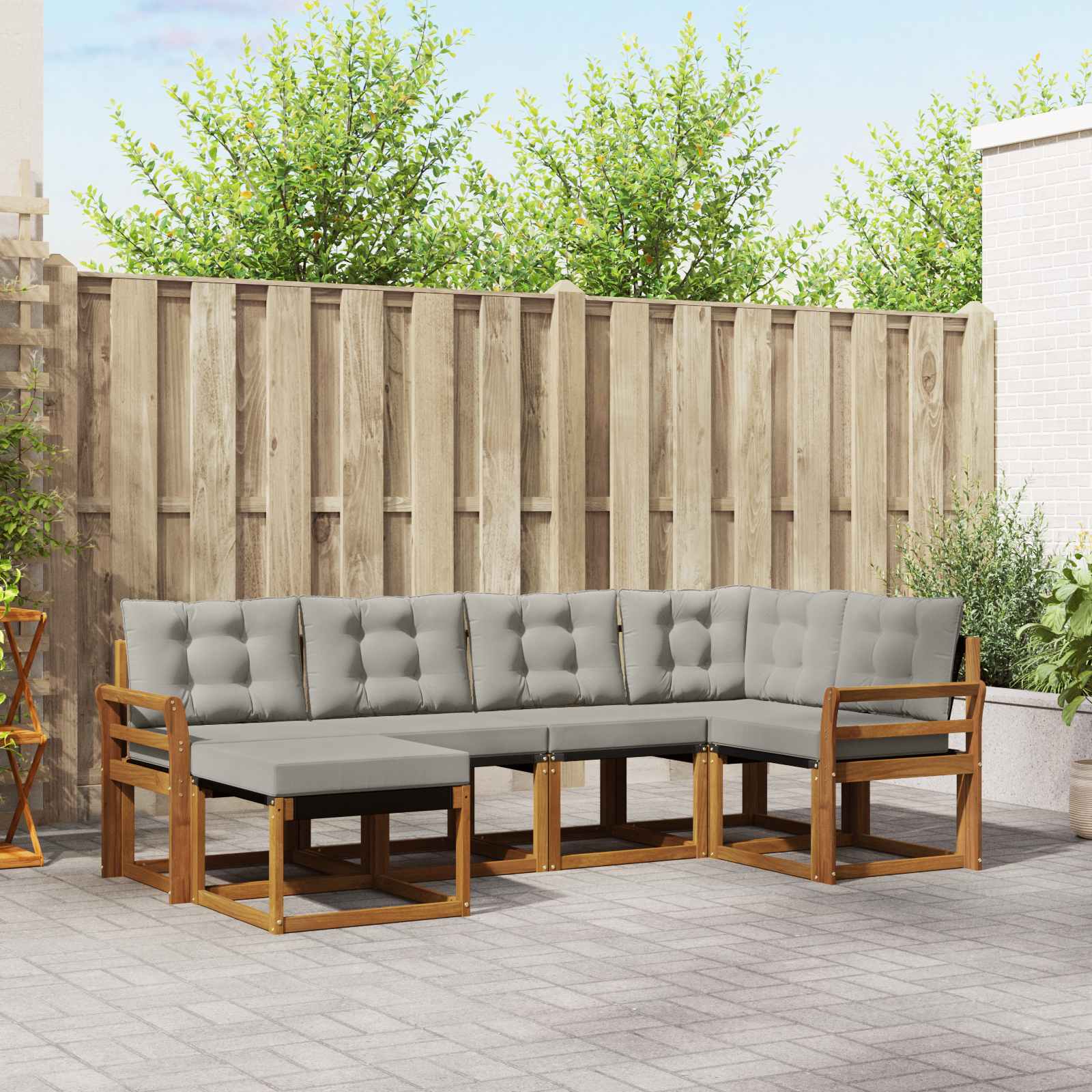 Buiten bankenset met kussen 6 pcs Natuurlijk en Lichtgrijs