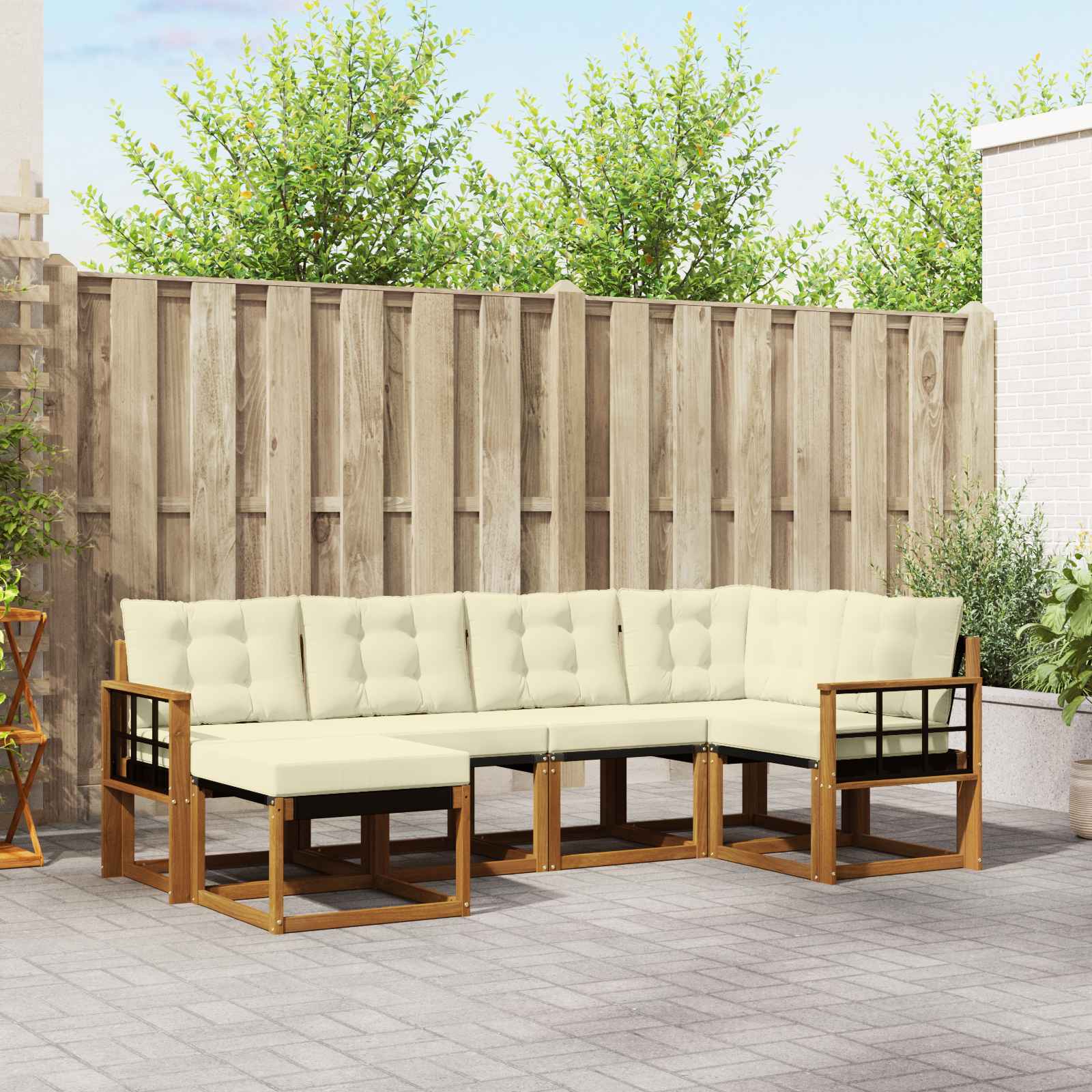 Buiten bankenset met kussen 6 pcs Natuurlijk en Crème – afbeelding 1