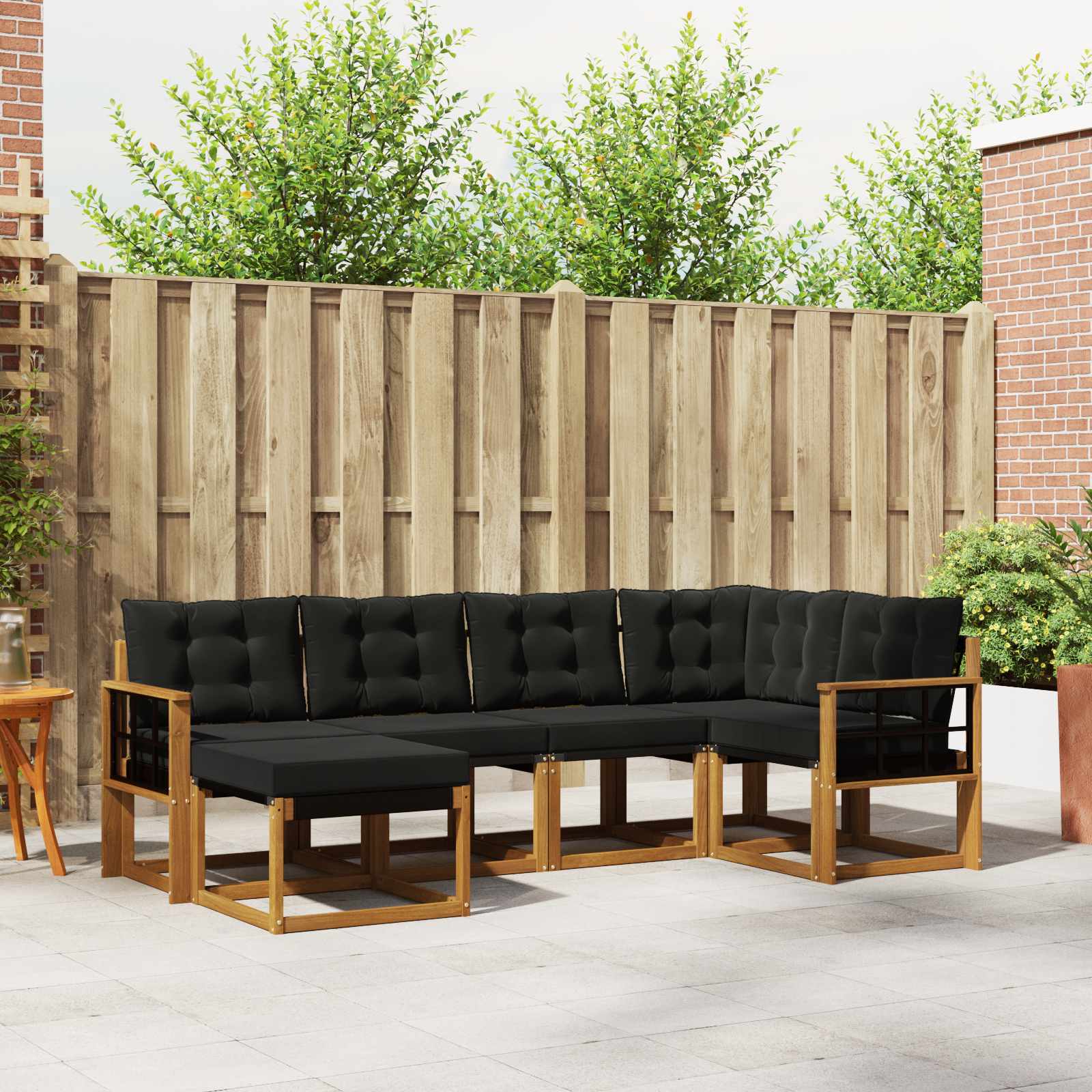 Buiten bankenset met kussen 6 pcs Natuurlijk en Zwart