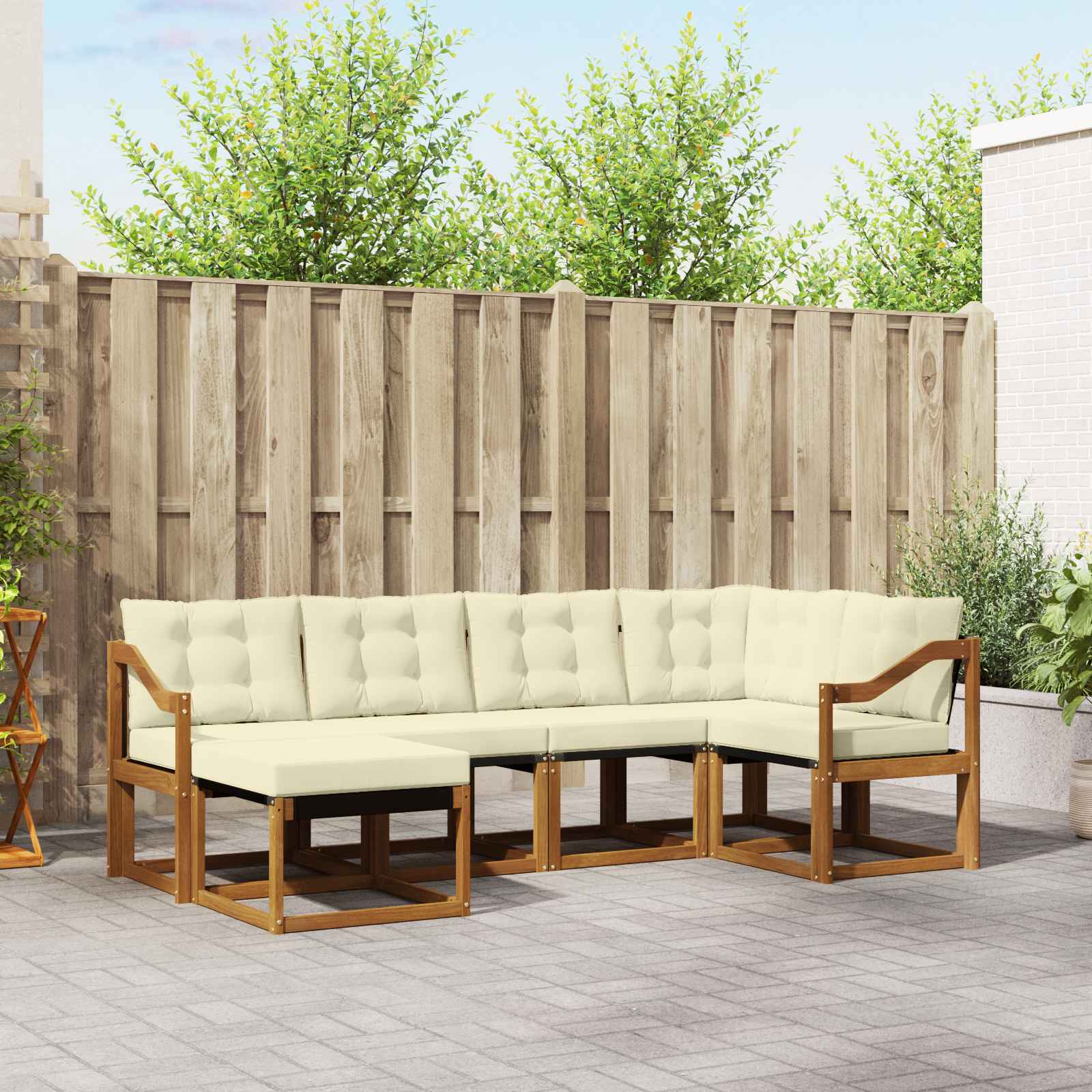 Buiten bankenset met kussen 6 pcs Natuurlijk en Crème – afbeelding 1