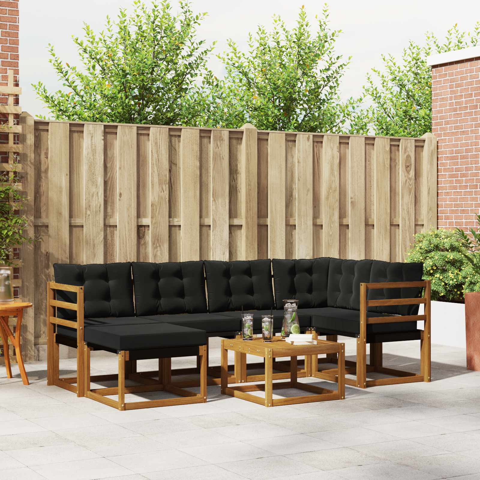 Buiten bankenset met kussen 7 pcs Natuurlijk en Zwart – afbeelding 1