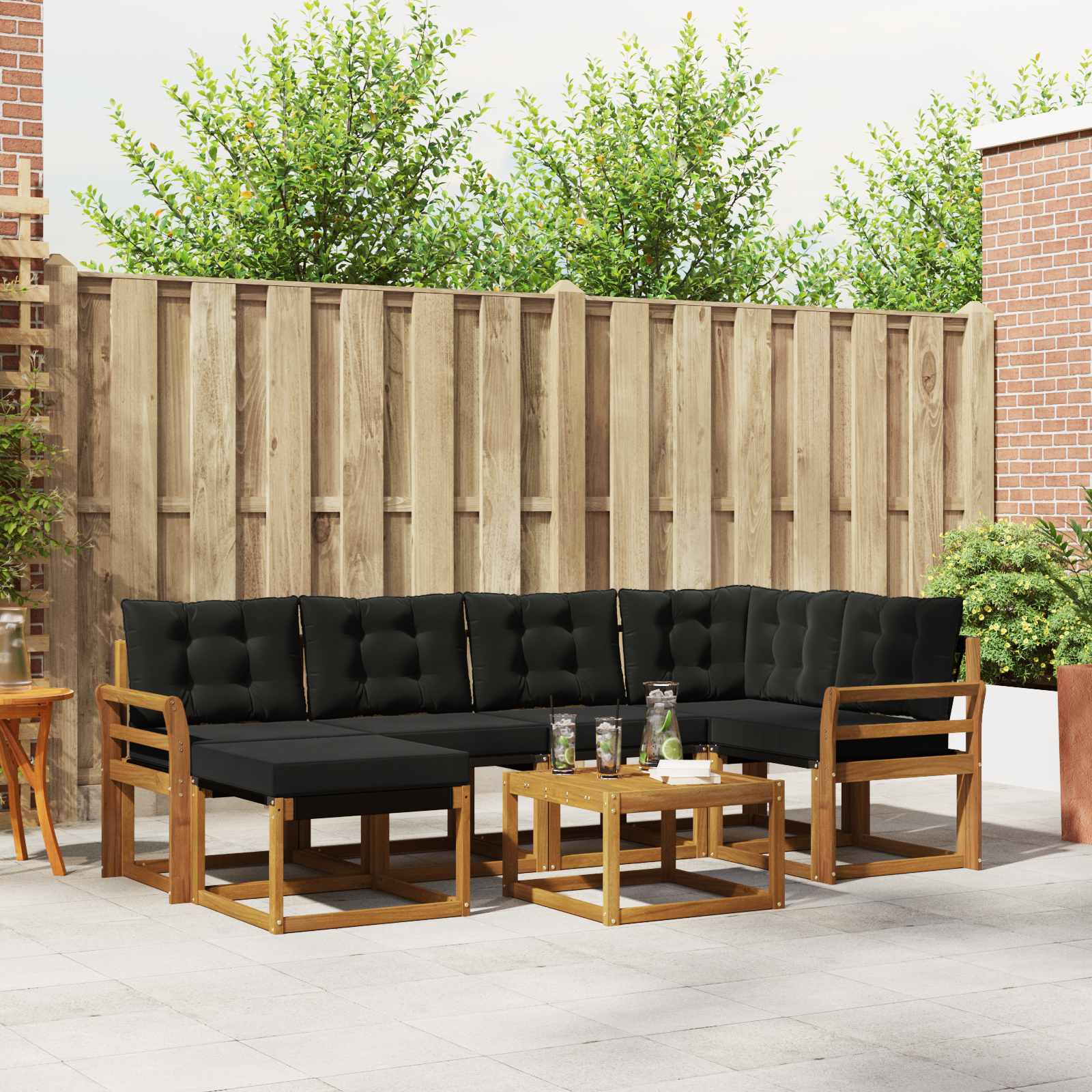 Buiten bankenset met kussen 7 pcs Natuurlijk en Zwart – afbeelding 1