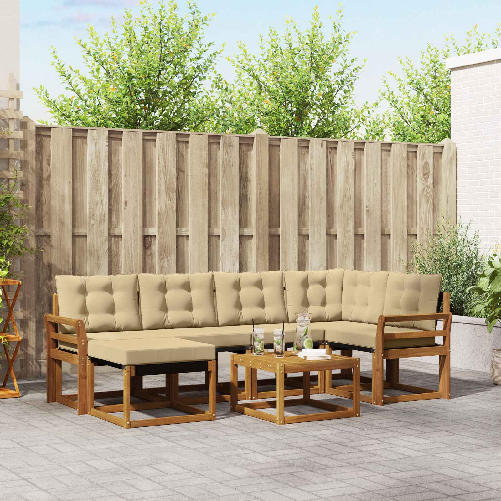 Buiten bankenset met kussen 7 pcs Natuurlijk en Beige – afbeelding 1