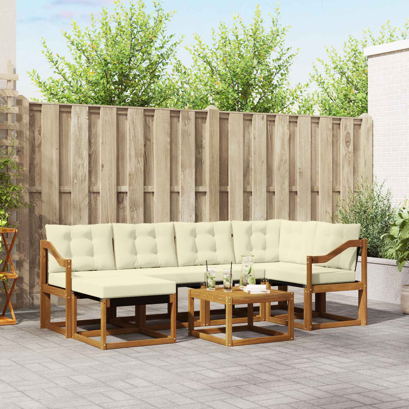 Buiten bankenset met kussen 7 pcs Natuurlijk en Crème – afbeelding 1