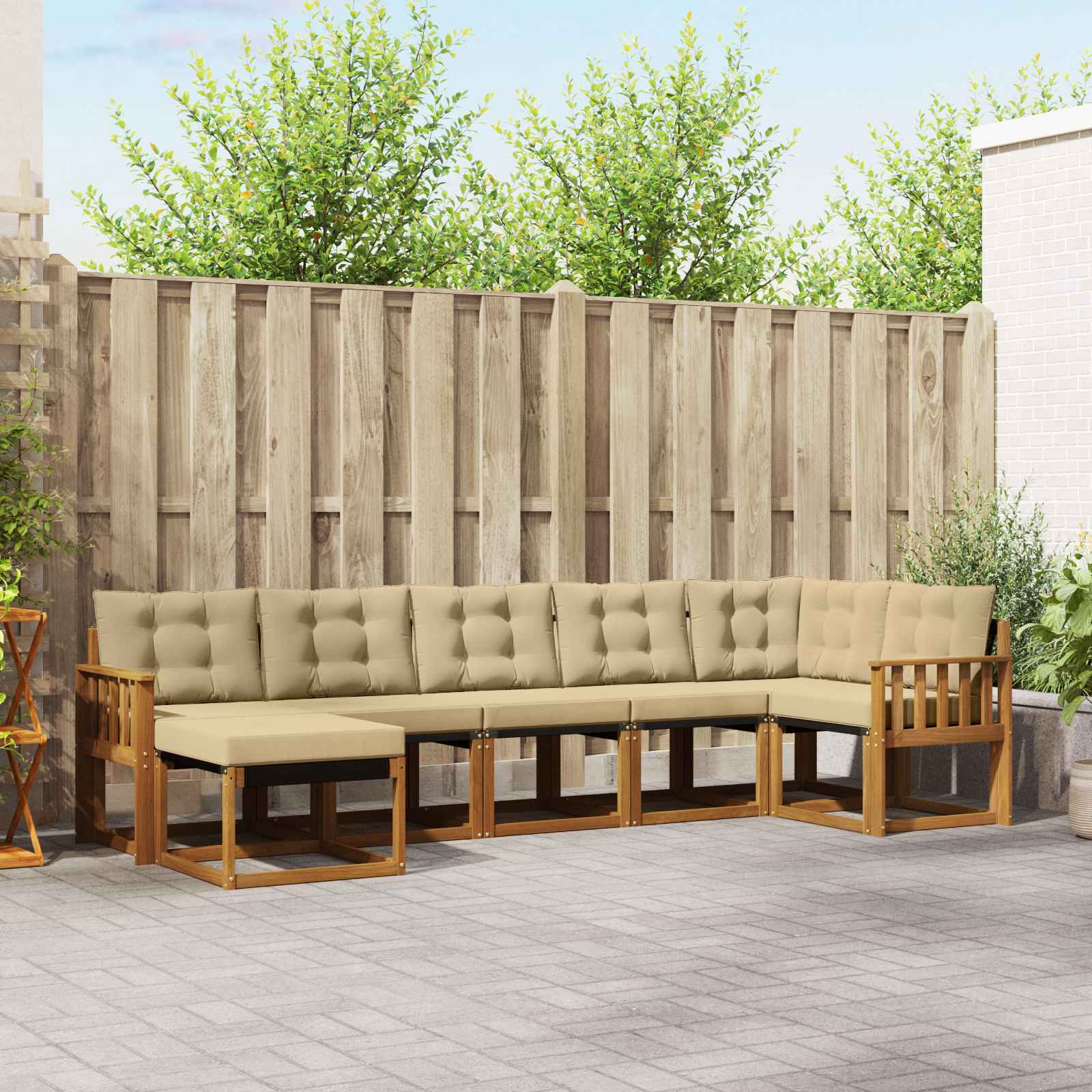 Buiten bankenset met kussen 7 pcs Natuurlijk en Beige