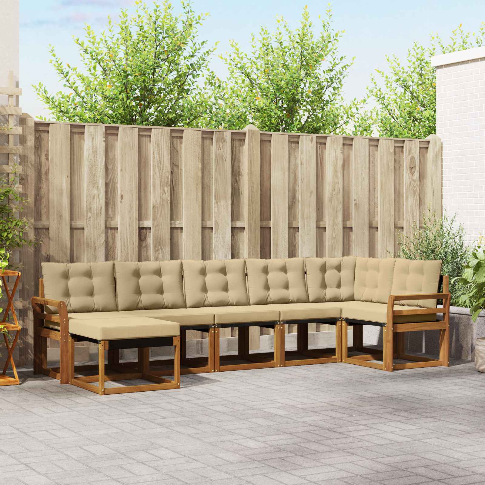 Buiten bankenset met kussen 7 pcs Natuurlijk en Beige