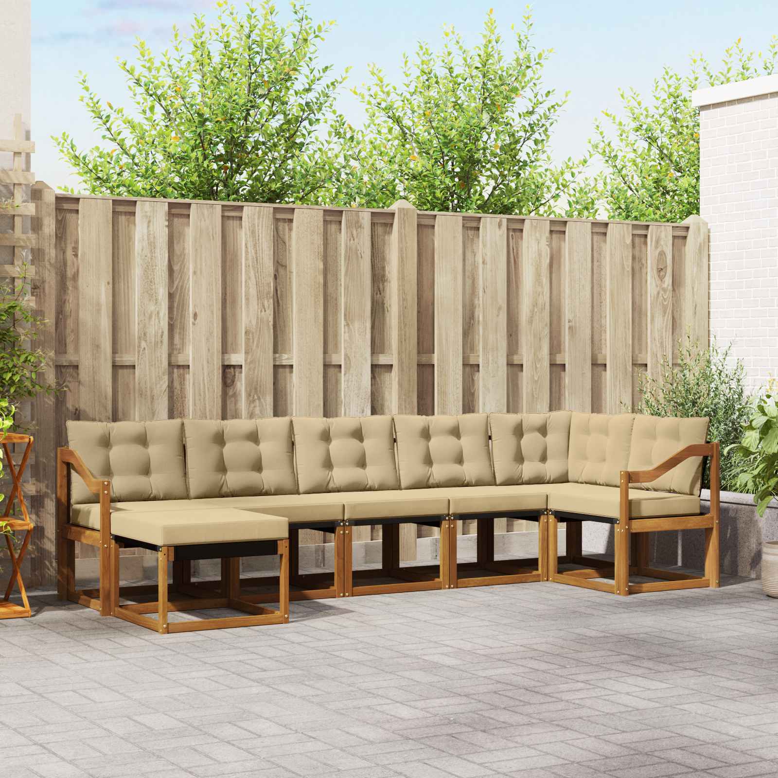 Buiten bankenset met kussen 7 pcs Natuurlijk en Beige