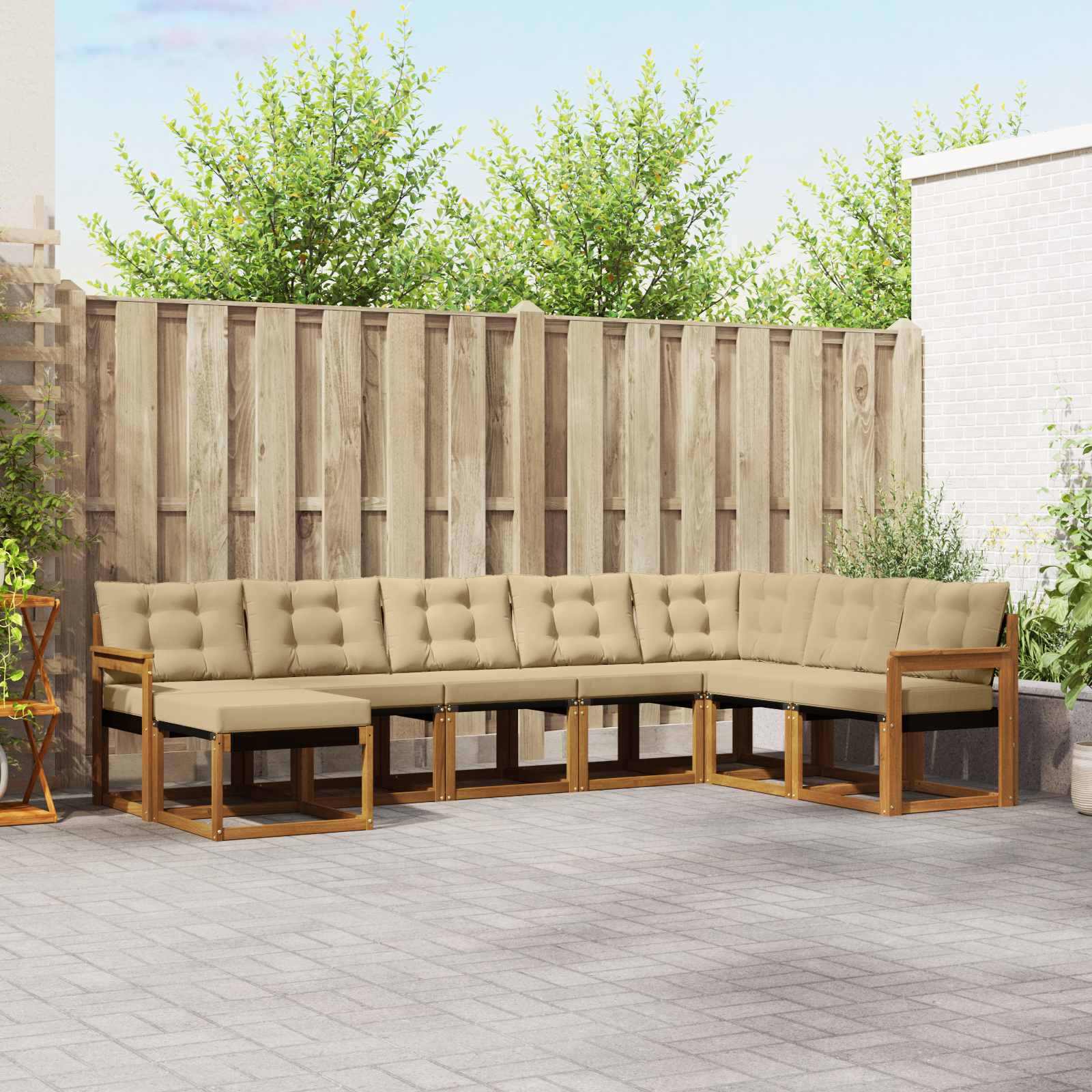 Buiten bankenset met kussen 8 pcs Natuurlijk en Beige