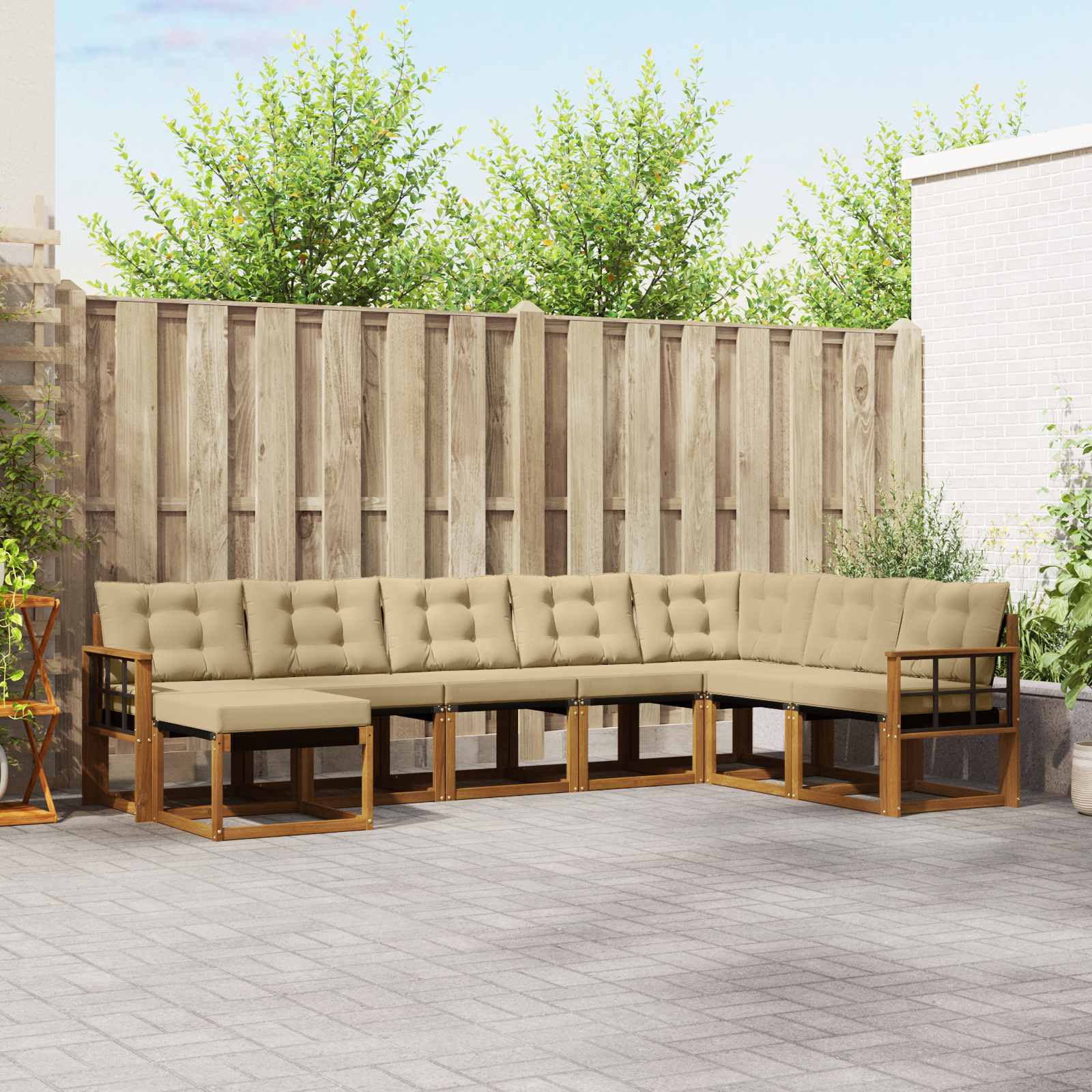 Buiten bankenset met kussen 8 pcs Natuurlijk en Beige