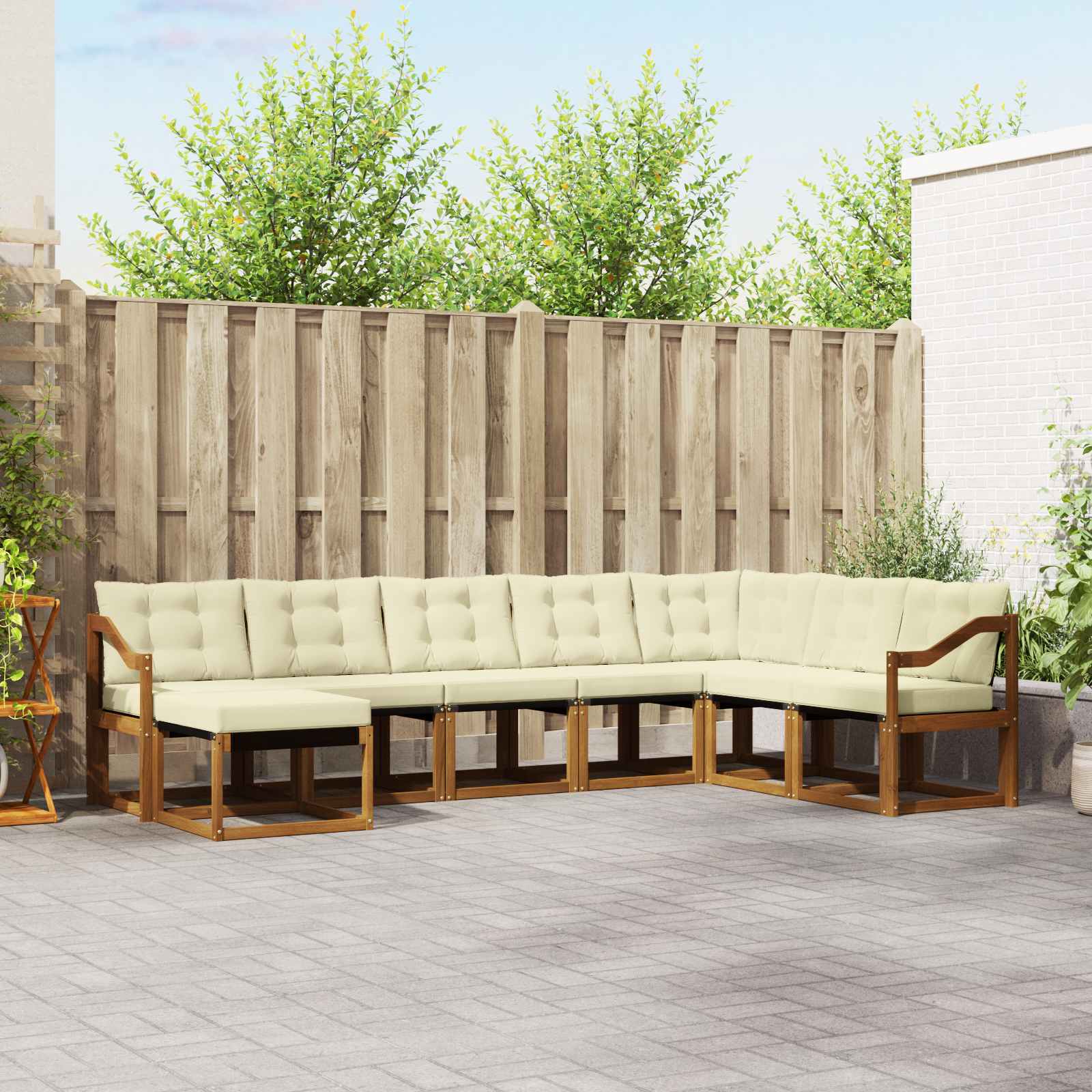 Buiten bankenset met kussen 8 pcs Natuurlijk en Crème – afbeelding 1