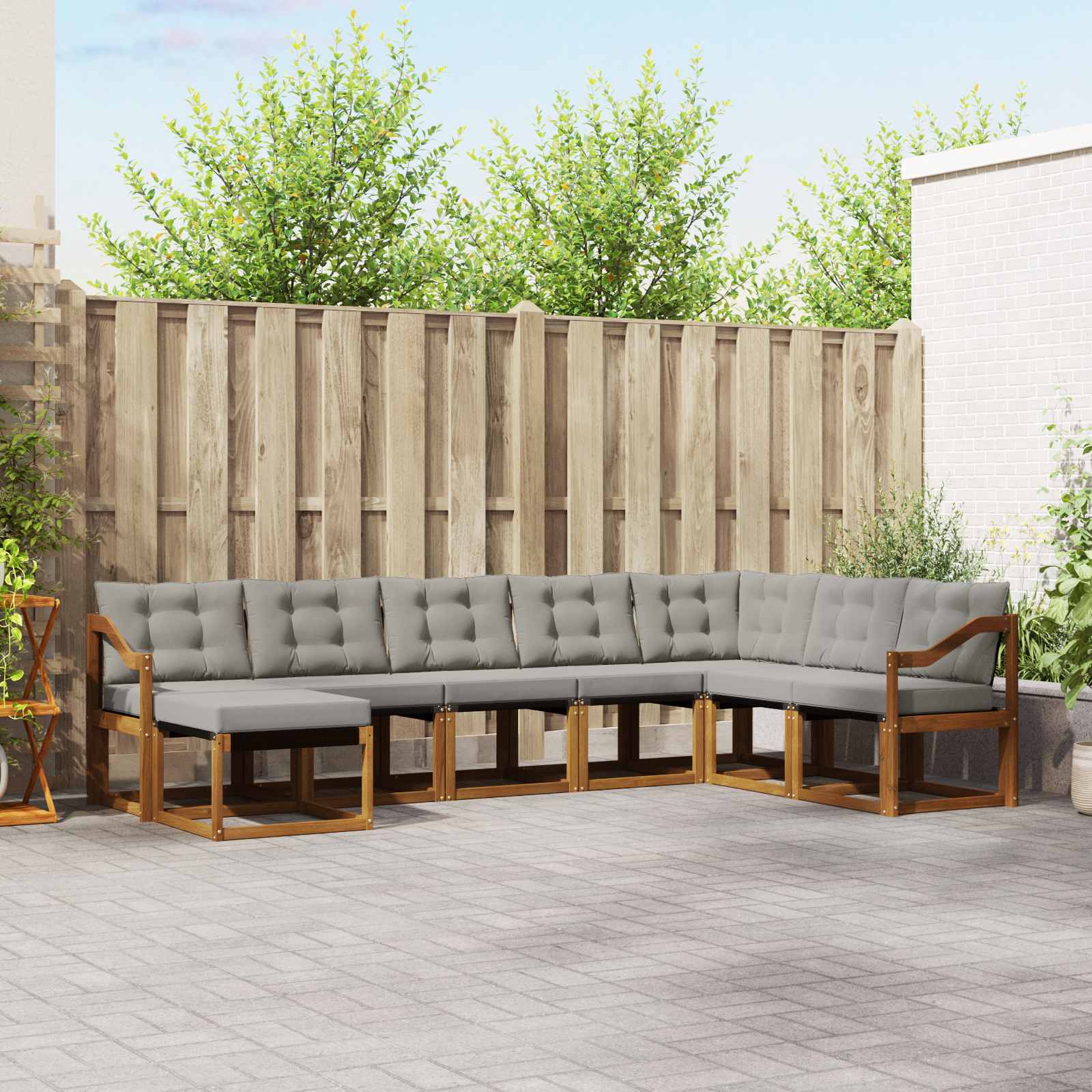 Buiten bankenset met kussen 8 pcs Natuurlijk en Lichtgrijs – afbeelding 1