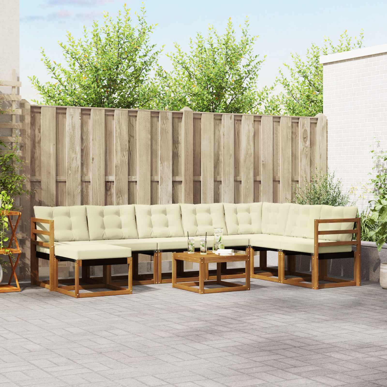 Buiten bankenset met kussen 9 pcs Natuurlijk en Crème