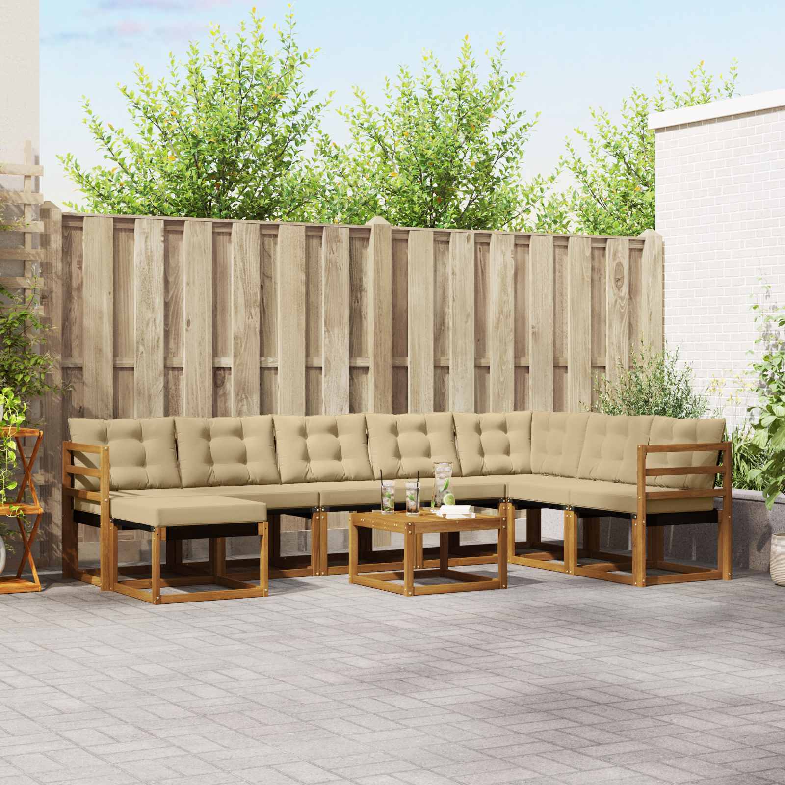 Buiten bankenset met kussen 9 pcs Natuurlijk en Beige – afbeelding 1