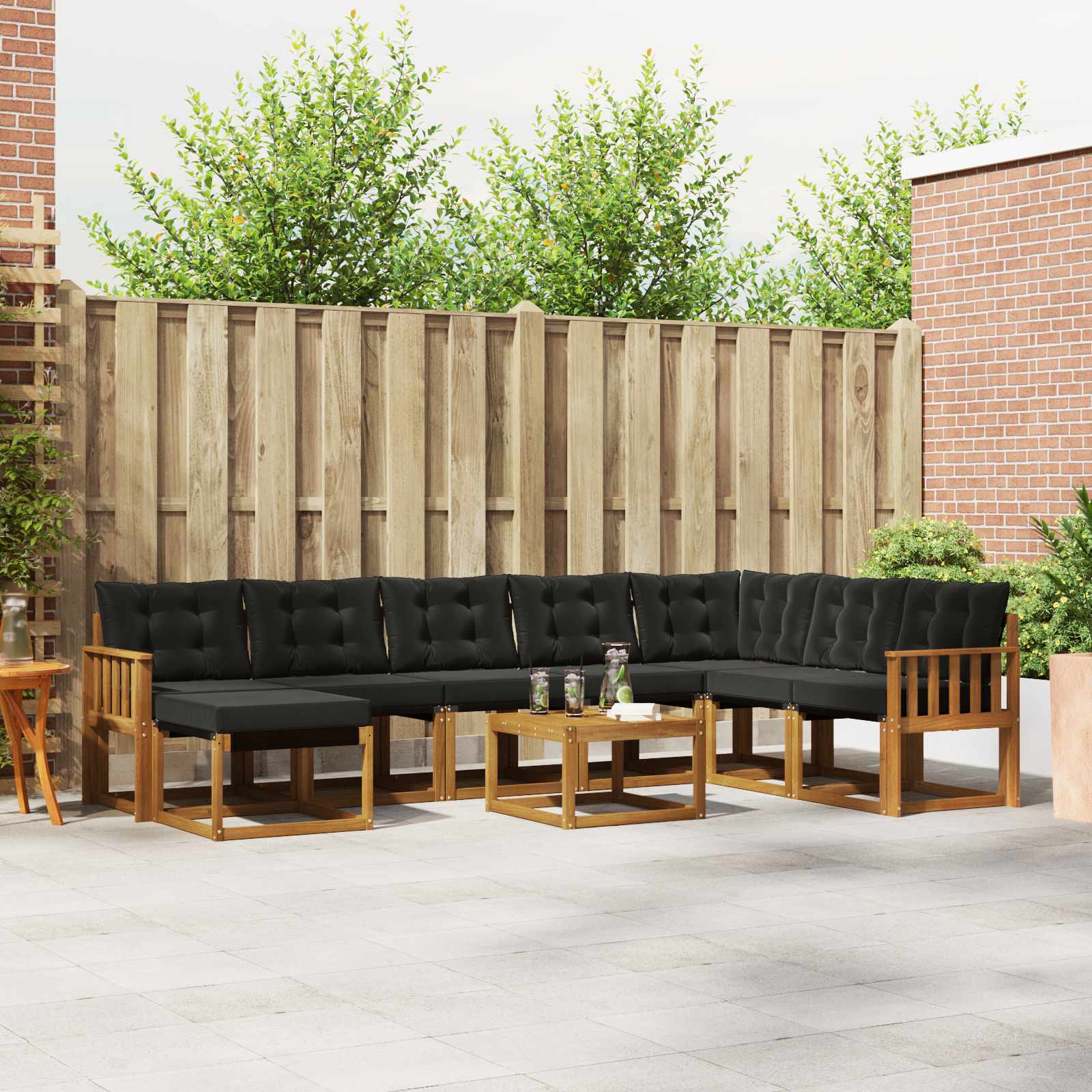 Buiten bankenset met kussen 9 pcs Natuurlijk en Zwart – afbeelding 1