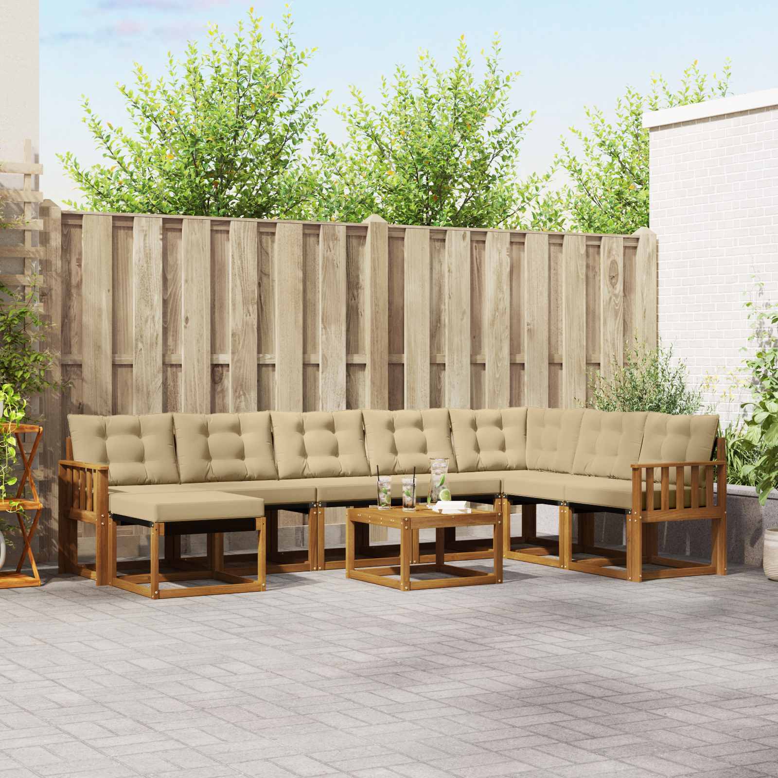 Buiten bankenset met kussen 9 pcs Natuurlijk en Beige – afbeelding 1