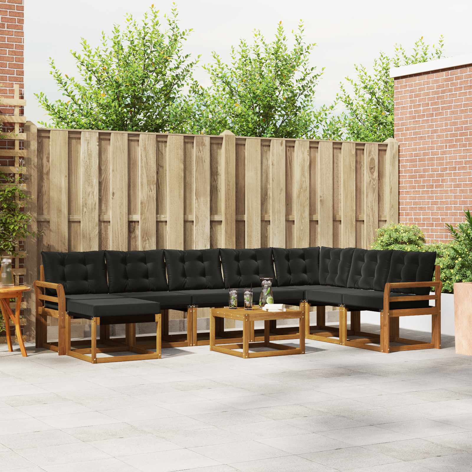 Buiten bankenset met kussen 9 pcs Natuurlijk en Zwart – afbeelding 1