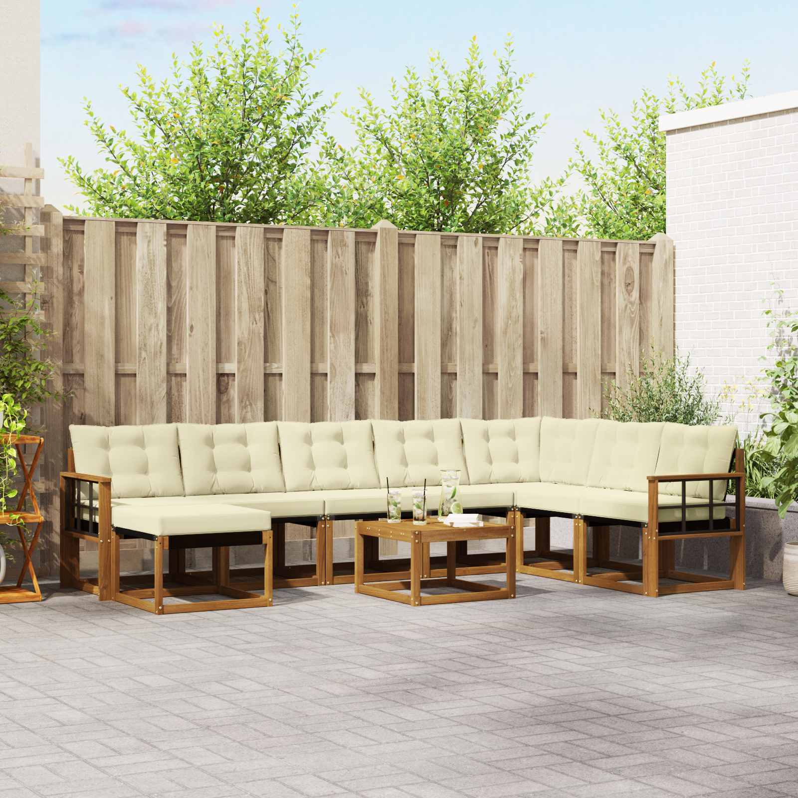 Buiten bankenset met kussen 9 pcs Natuurlijk en Crème – afbeelding 1